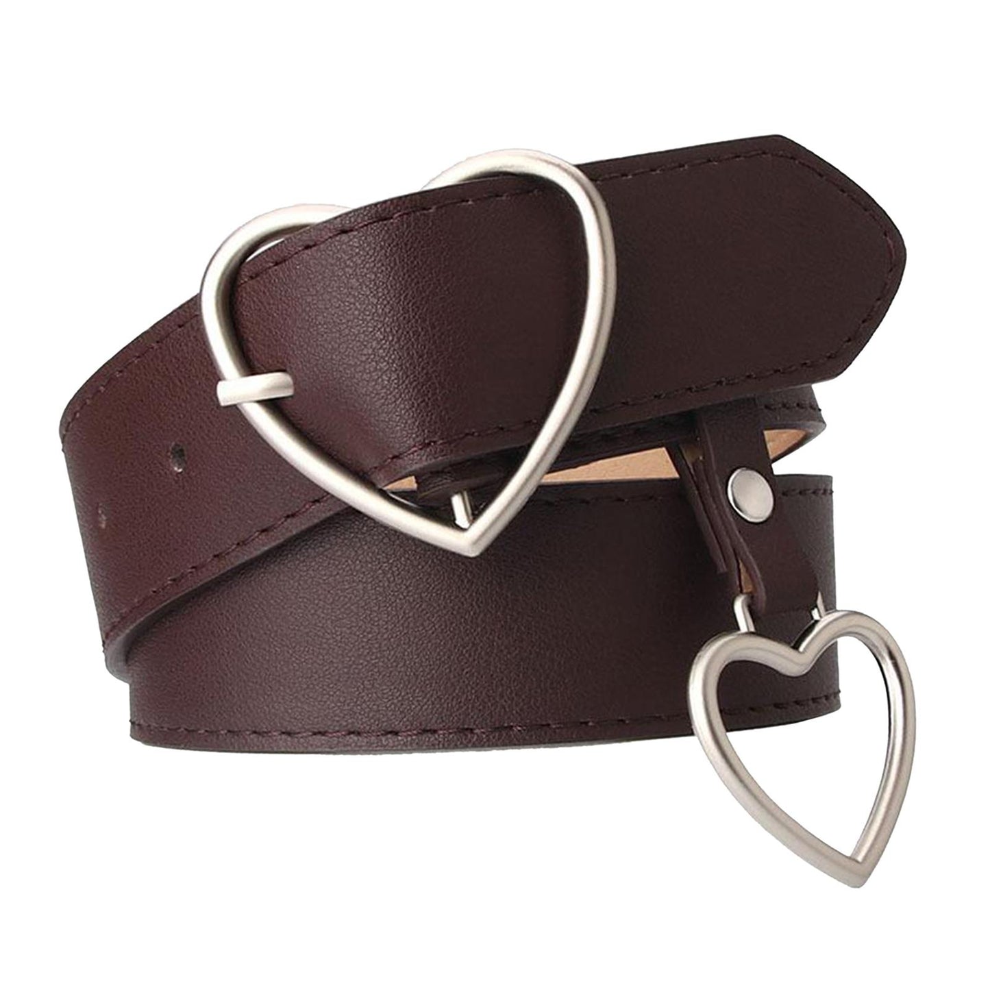 Heart Shape Women Belts Leather Waist Band Jeans Pants Dress Belts Coffee