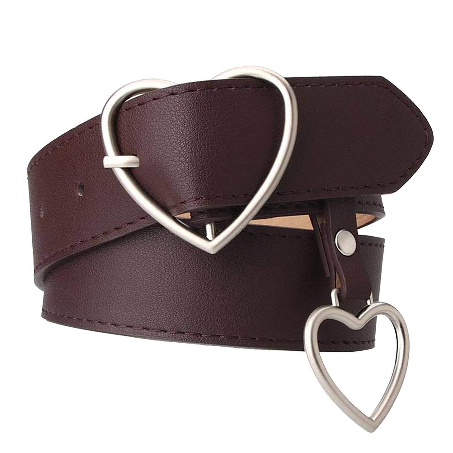 Heart Shape Women Belts Leather Waist Band Jeans Pants Dress Belts Coffee