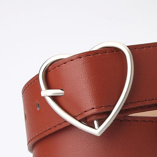 Heart Shape Women Belts Leather Waist Band Jeans Pants Dress Belts Brown