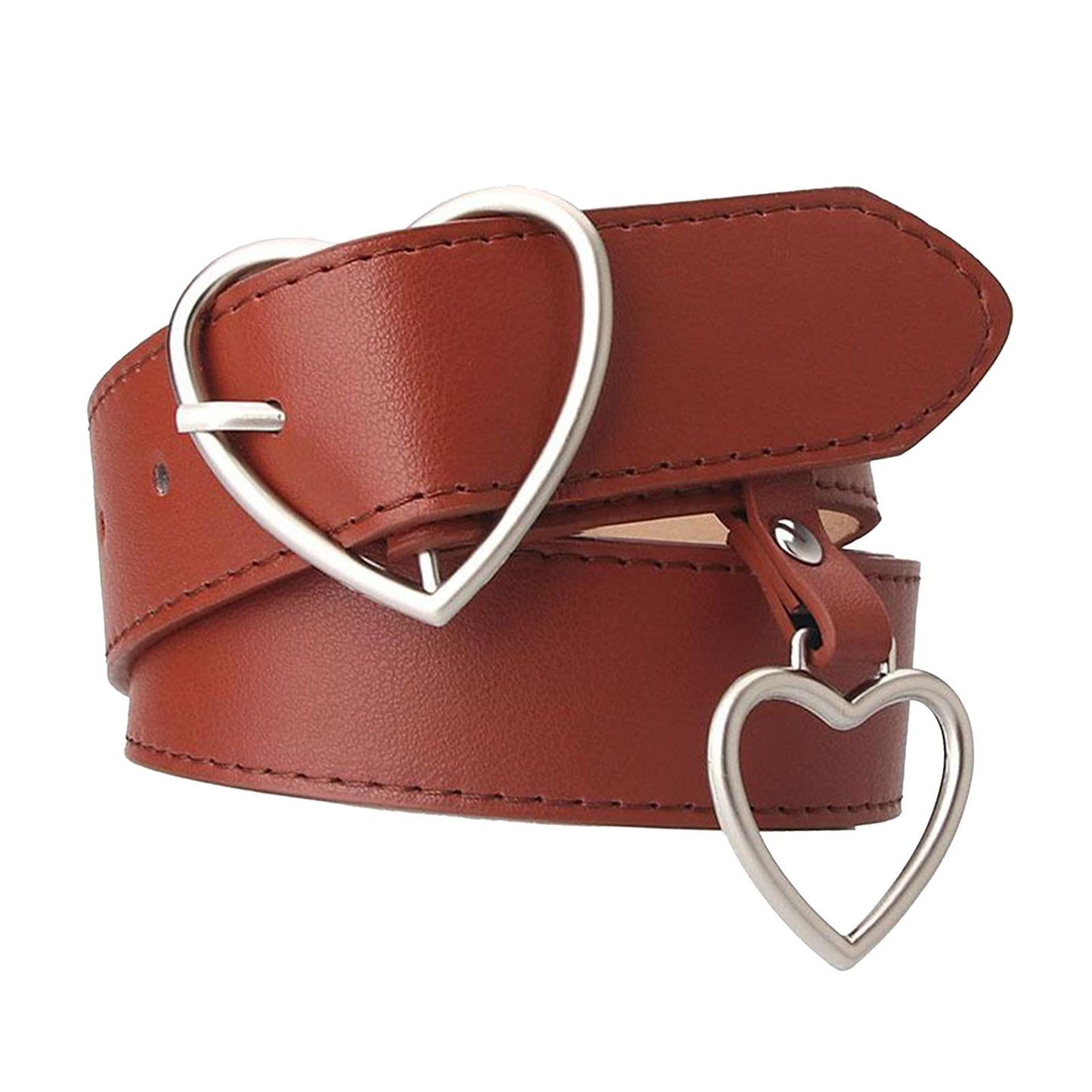 Heart Shape Women Belts Leather Waist Band Jeans Pants Dress Belts Brown