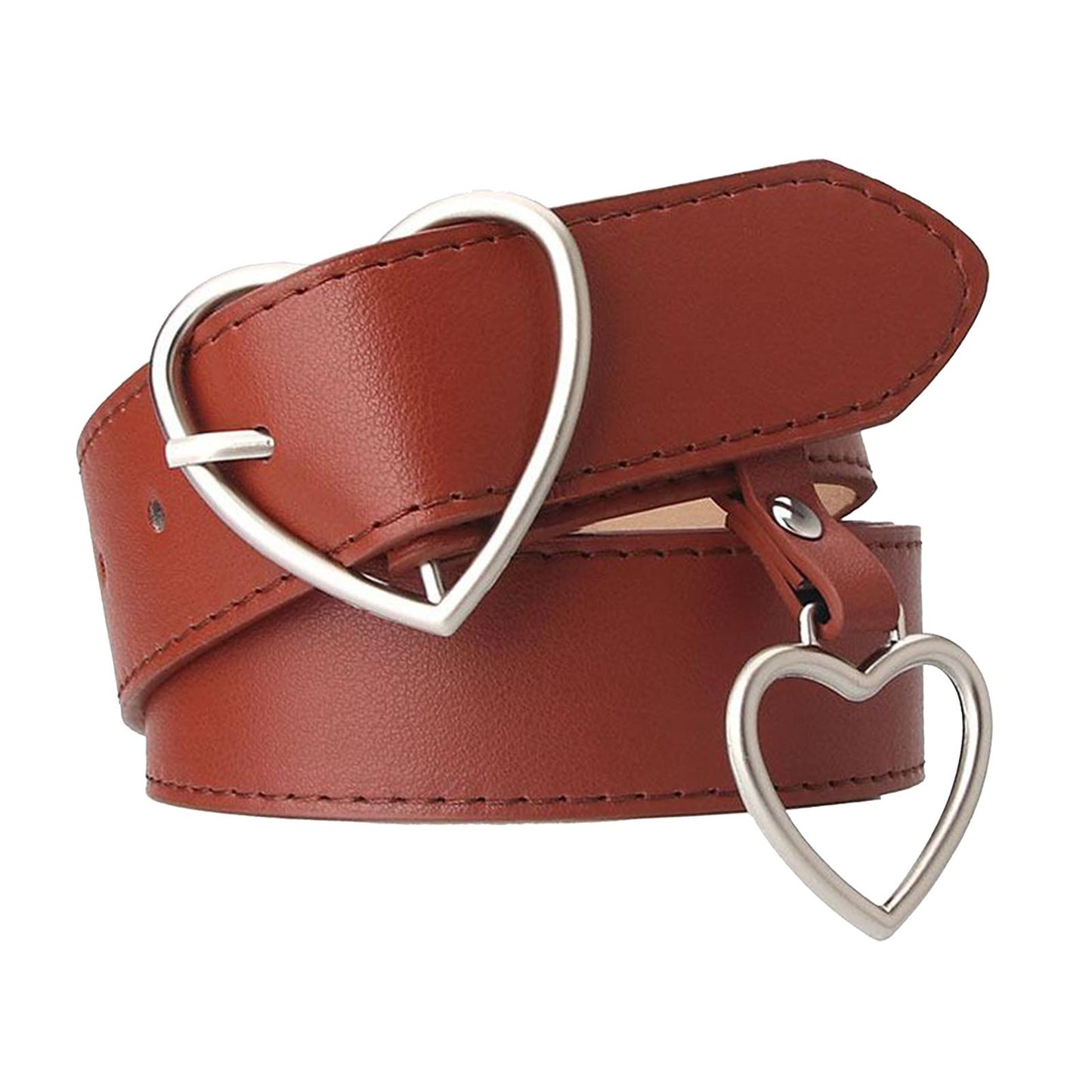 Heart Shape Women Belts Leather Waist Band Jeans Pants Dress Belts Brown