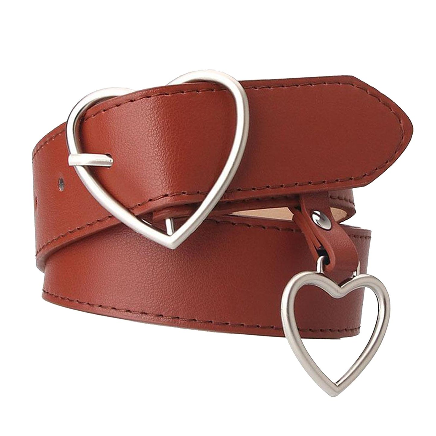 Heart Shape Women Belts Leather Waist Band Jeans Pants Dress Belts Brown