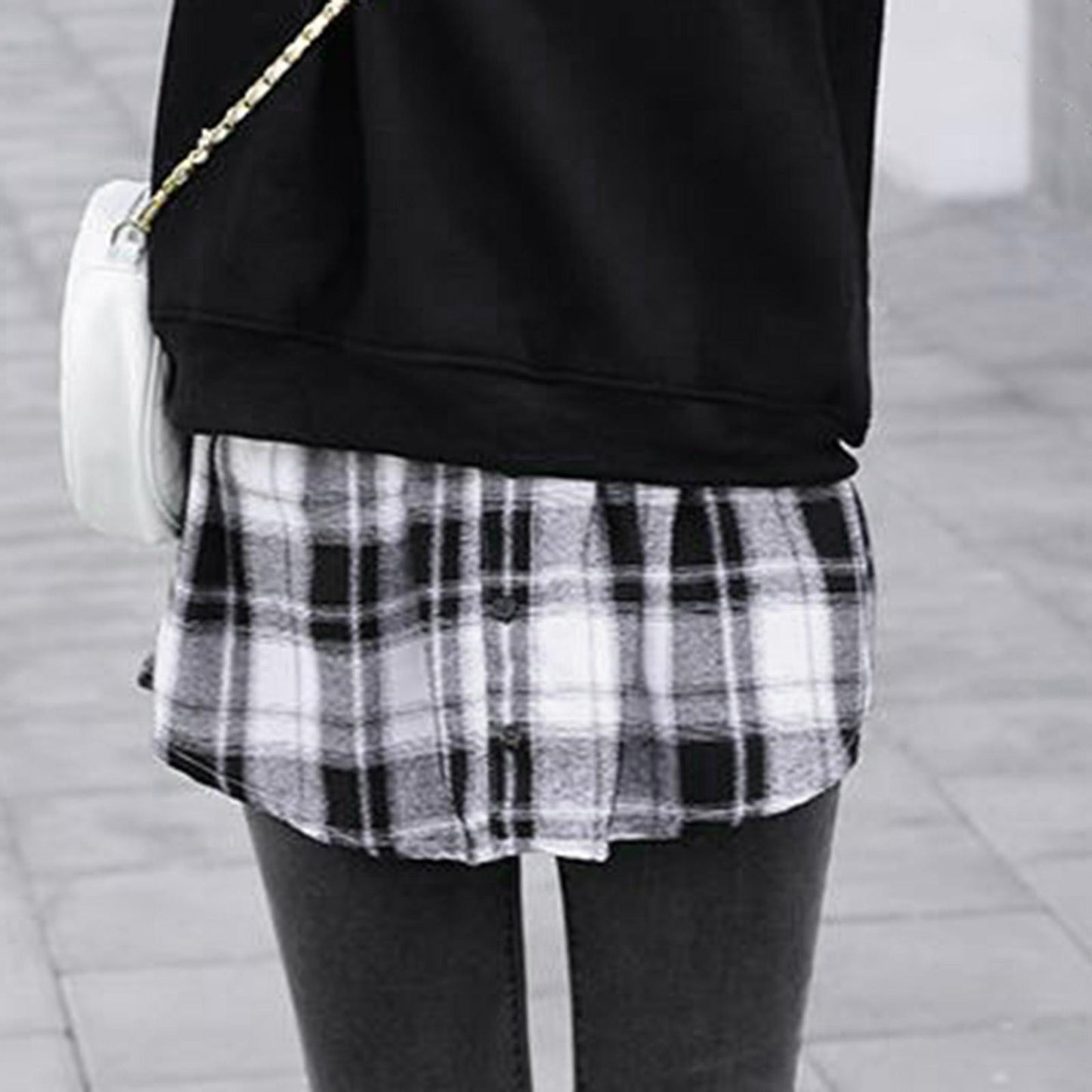 Plaid Half Skirt Girls T-Shirt Hoodies False Bottom Extender Down White