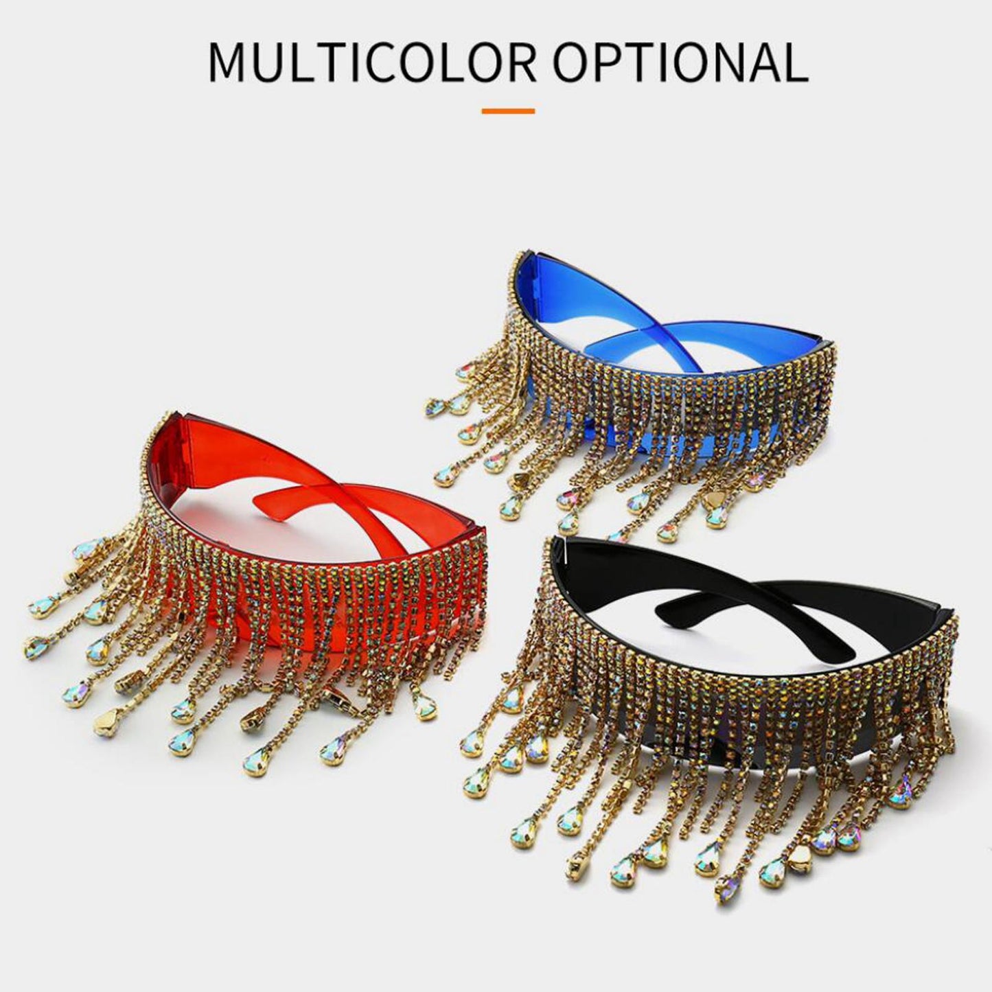 Crystal Sunglasses Tassel Pendants Frameless UV400 Club Eyewear Shade Red