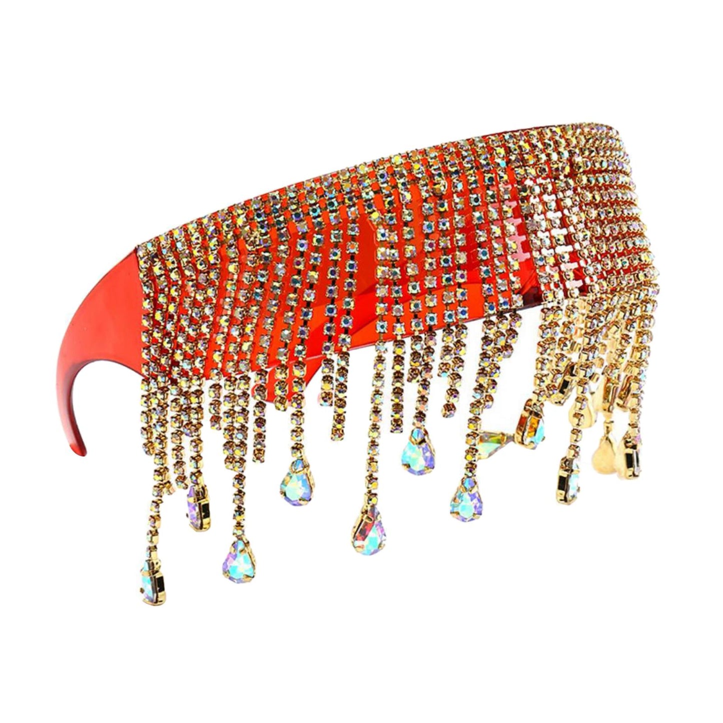 Crystal Sunglasses Tassel Pendants Frameless UV400 Club Eyewear Shade Red