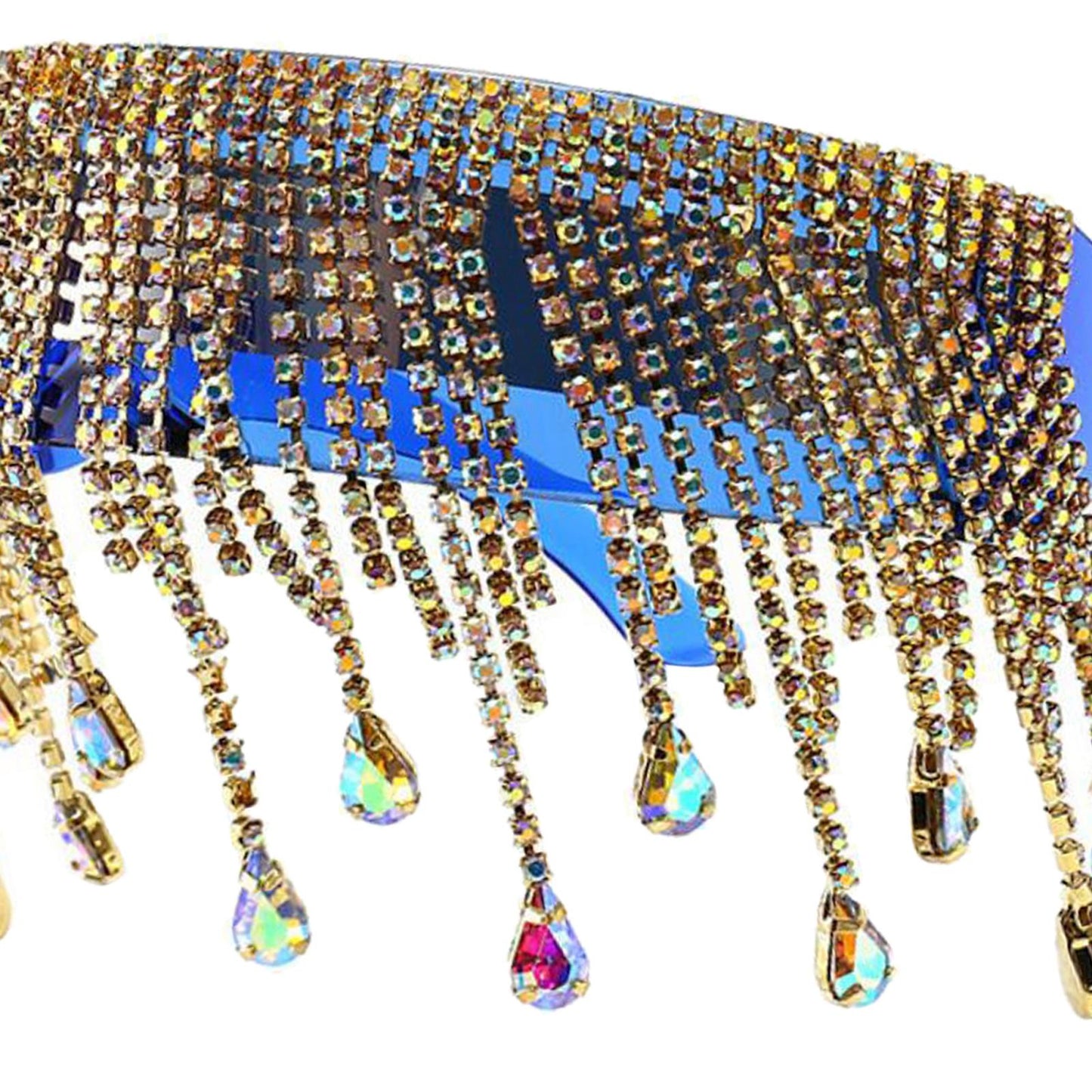 Crystal Sunglasses Tassel Pendants Frameless UV400 Club Eyewear Shade Blue