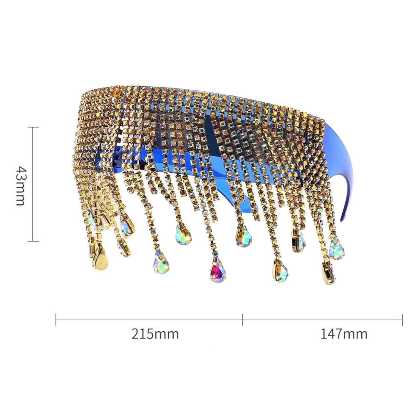 Crystal Sunglasses Tassel Pendants Frameless UV400 Club Eyewear Shade Blue