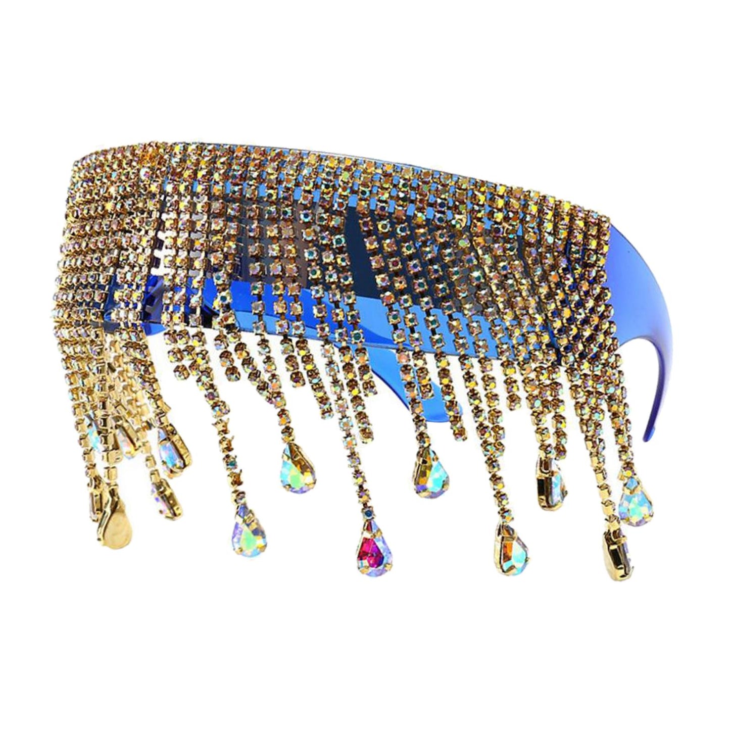 Crystal Sunglasses Tassel Pendants Frameless UV400 Club Eyewear Shade Blue
