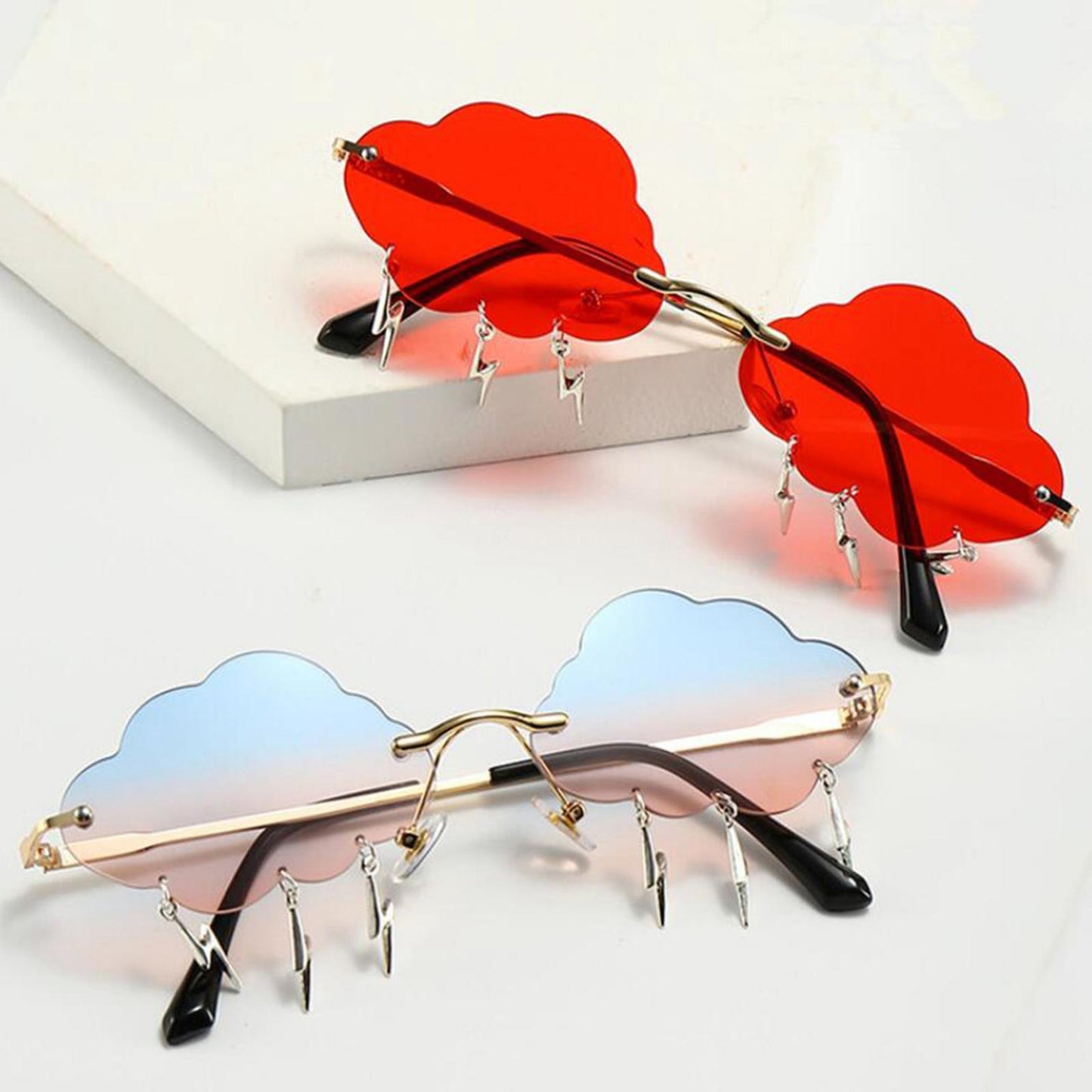 Cloud Sunglasses Lightning Tassel Pendants Colored Lens Eyewear Red