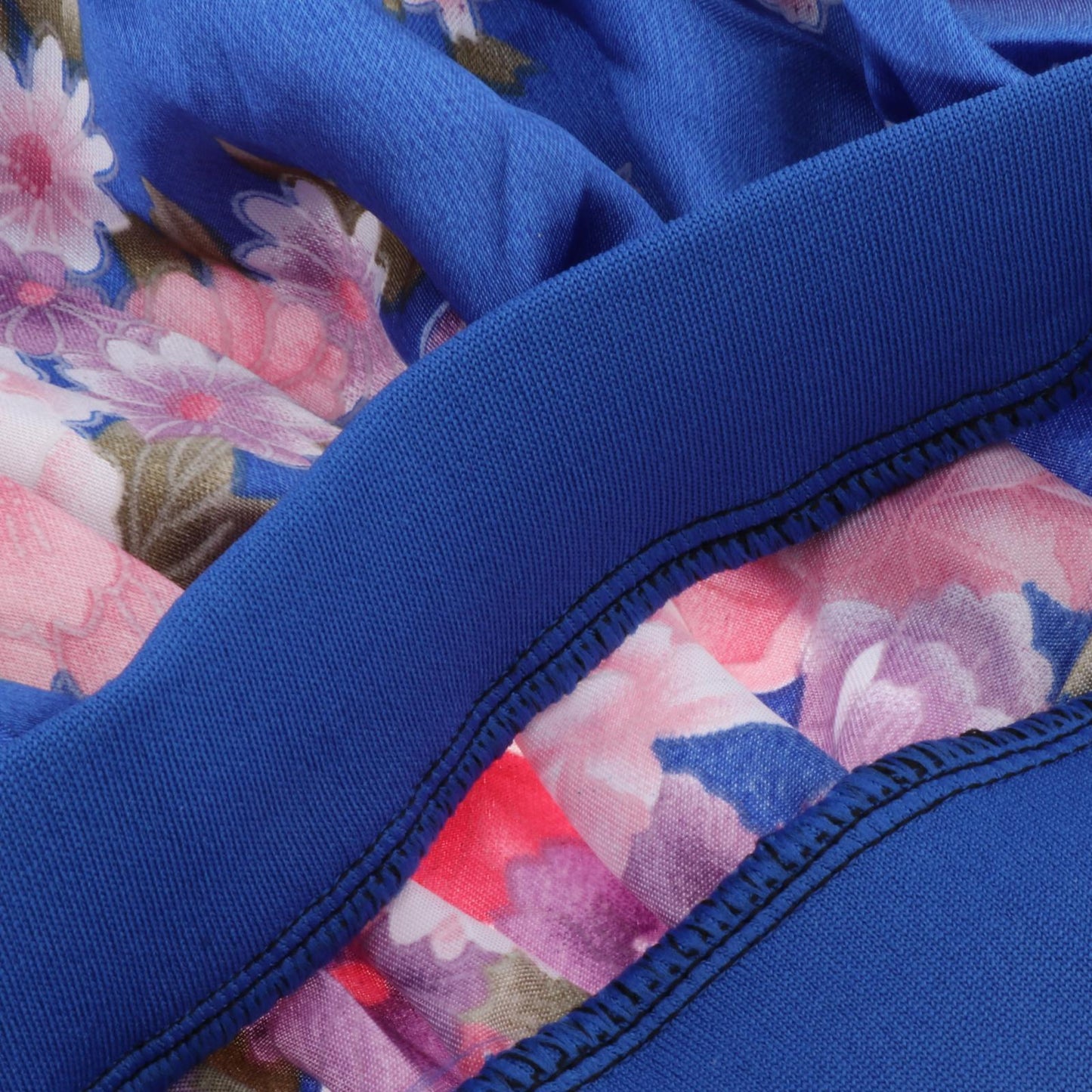 Satin Women Sleep Cap Night Wrap Elastic Sleeping Bonnet Pink Flower On Blue