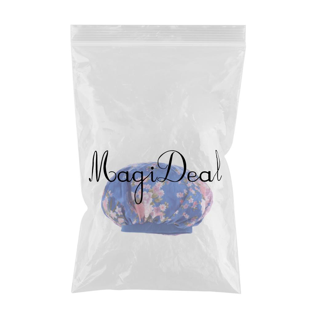 Satin Women Sleep Cap Night Wrap Elastic Sleeping Bonnet Pink Flower On Blue