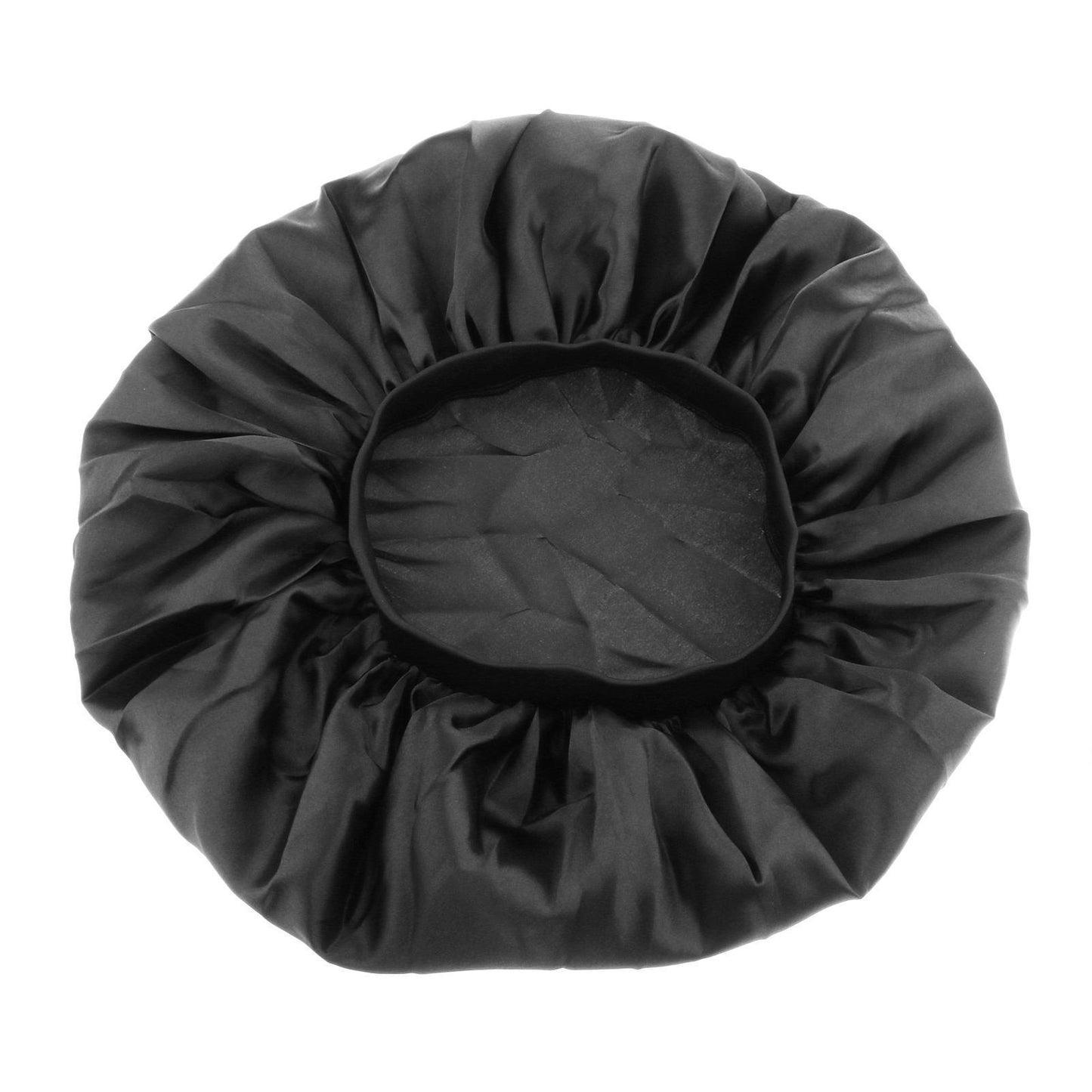Satin Women Sleep Cap Night Wrap Elastic Sleeping Bonnet Black