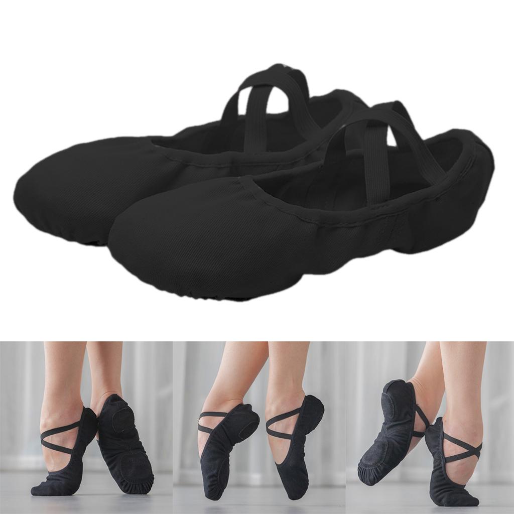 Canvas Ballet Slipper Split-Sole Shoes Fitness Gymnastics Flats Black_34