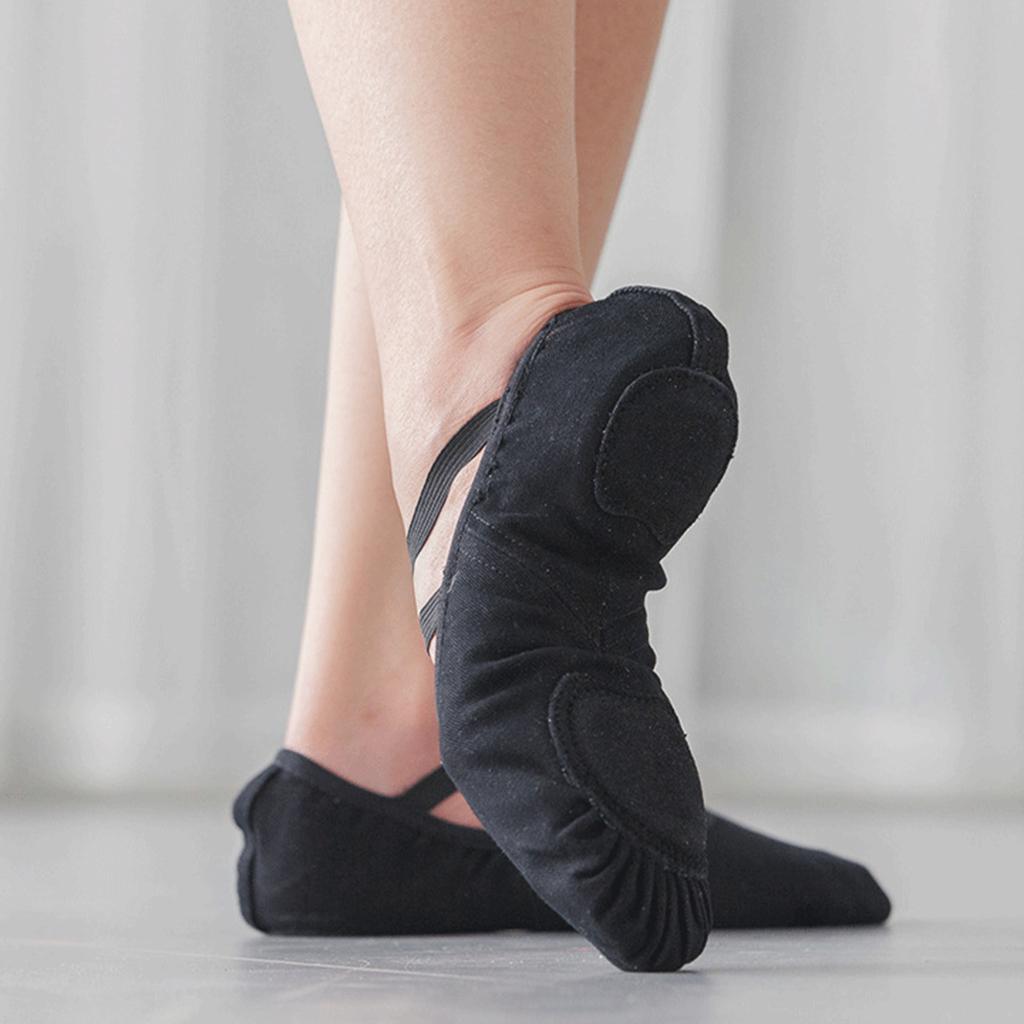 Canvas Ballet Slipper Split-Sole Shoes Fitness Gymnastics Flats Black_35