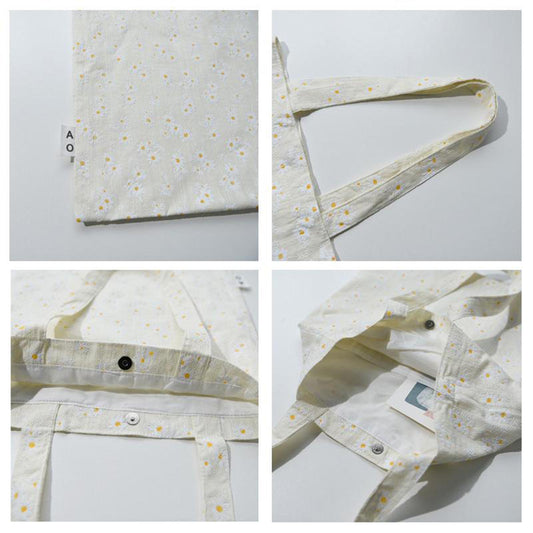 Shopping Shoulder Tote Shopper Bags Cotton Canvas Daisy Satchel Bag Style 2