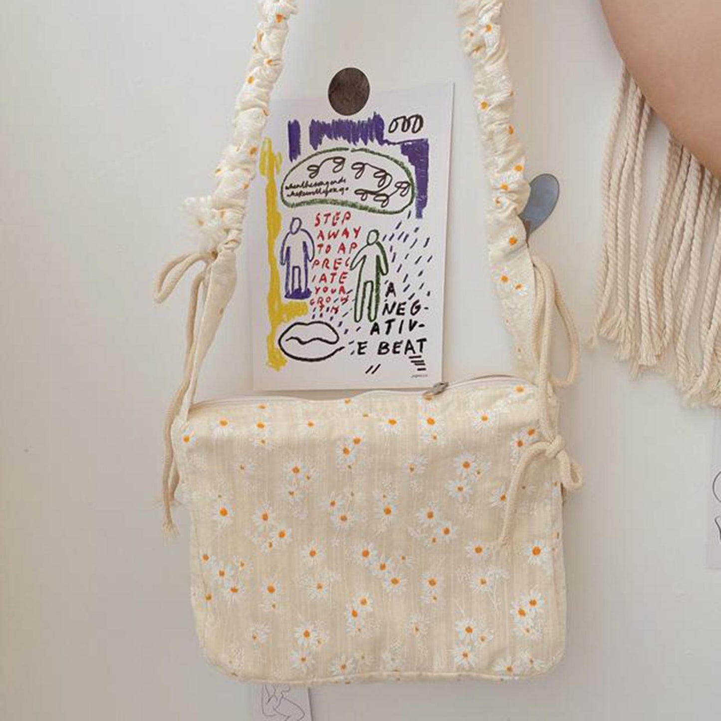 Shopping Shoulder Tote Shopper Bags Cotton Canvas Daisy Satchel Bag Style 3