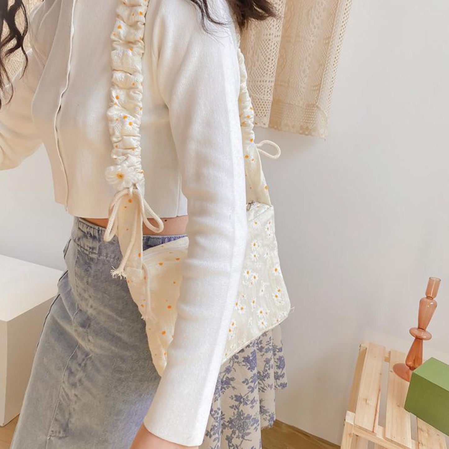 Shopping Shoulder Tote Shopper Bags Cotton Canvas Daisy Satchel Bag Style 3
