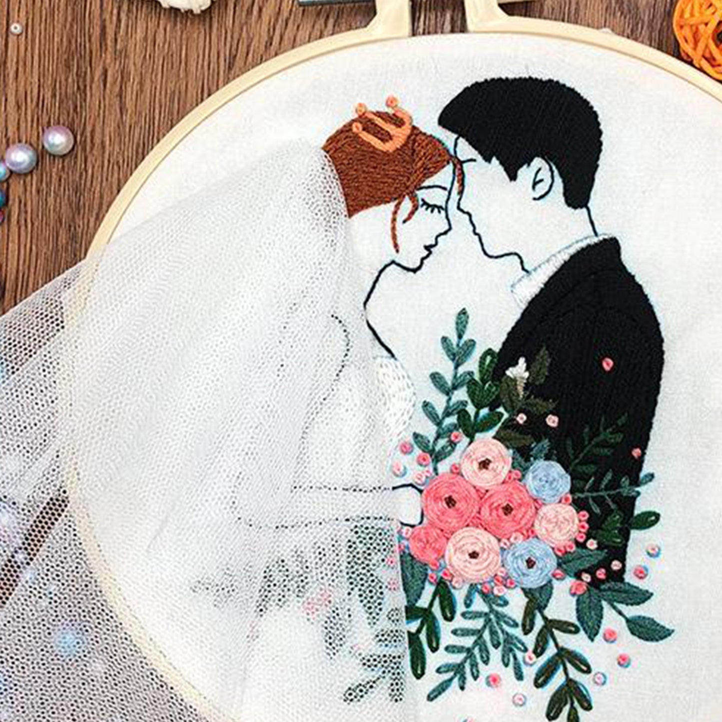 Needle Embroidery Kit with Basic Tools Wedding Valentine's Day Decoration A
