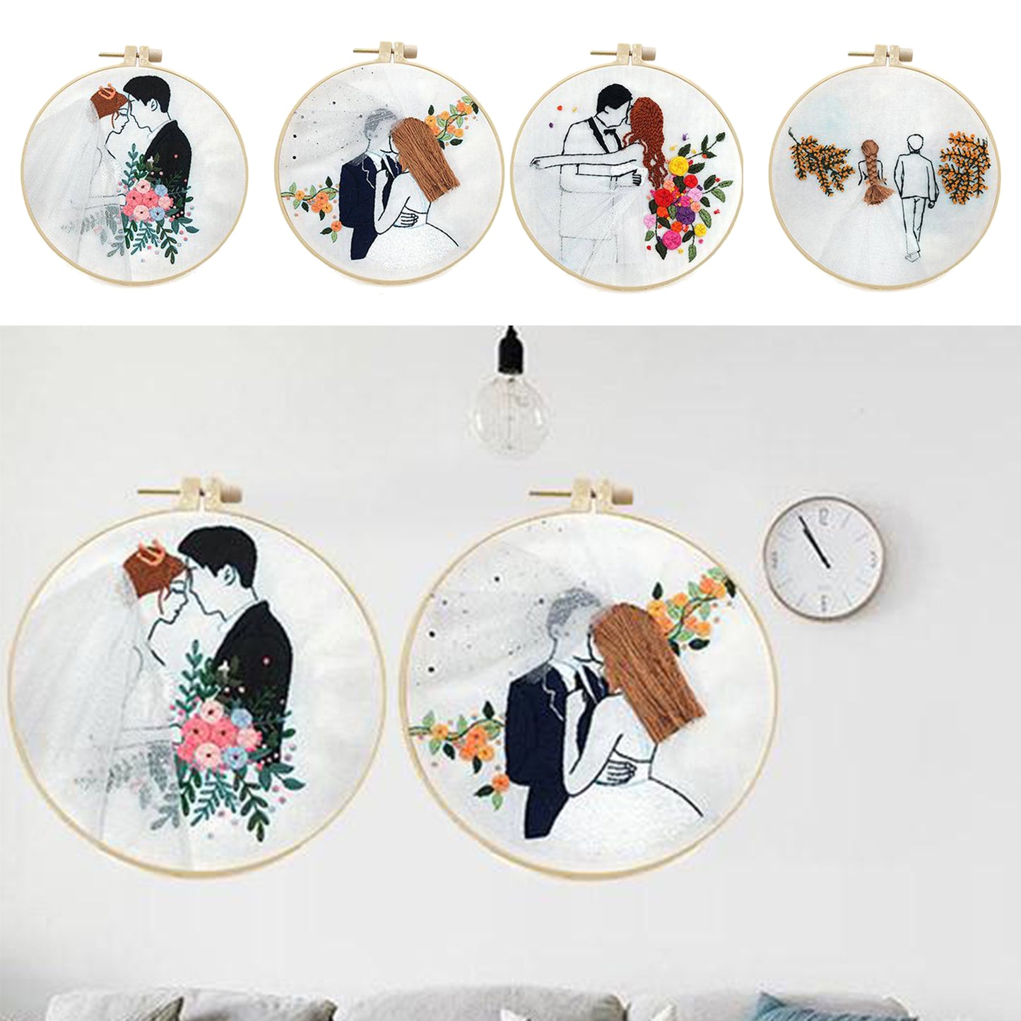 Needle Embroidery Kit with Basic Tools Wedding Valentine's Day Decoration A