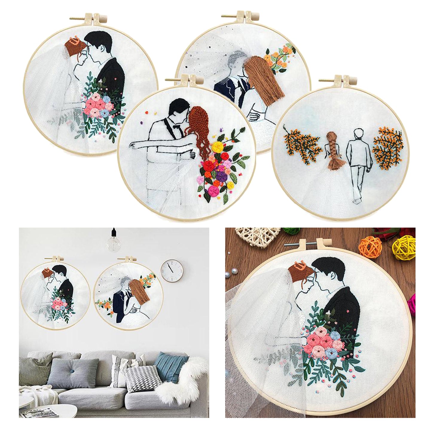 Needle Embroidery Kit with Basic Tools Wedding Valentine's Day Decoration A