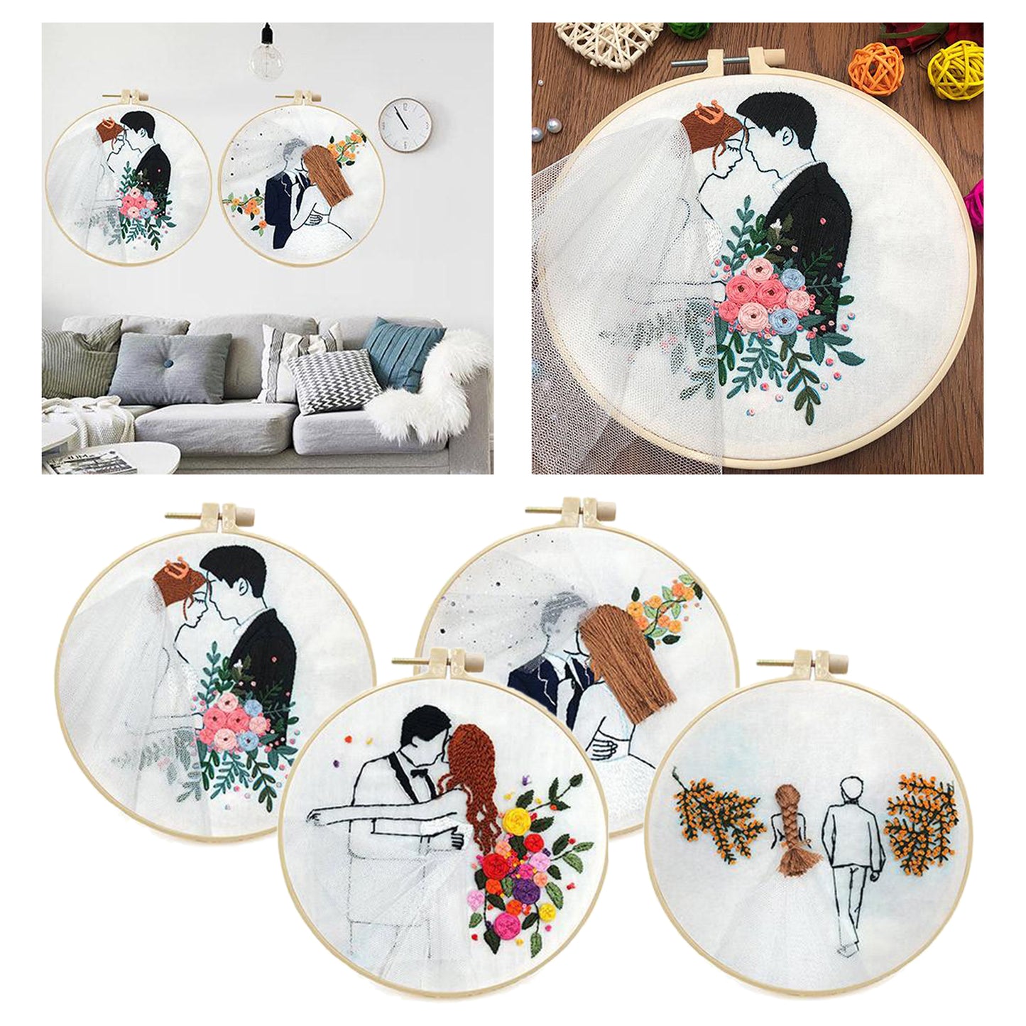 Needle Embroidery Kit with Basic Tools Wedding Valentine's Day Decoration A