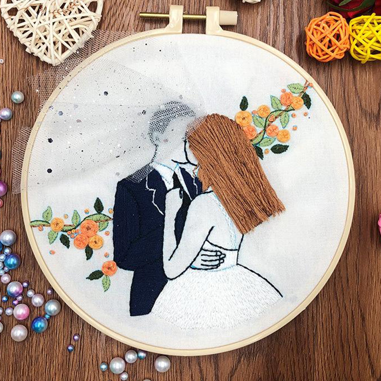 Needle Embroidery Kit with Basic Tools Wedding Valentine's Day Decoration B