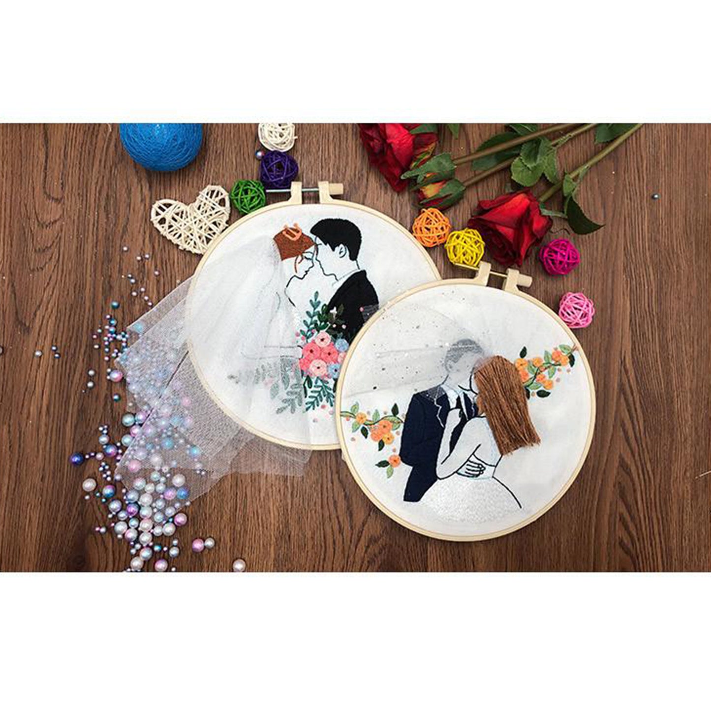 Needle Embroidery Kit with Basic Tools Wedding Valentine's Day Decoration B