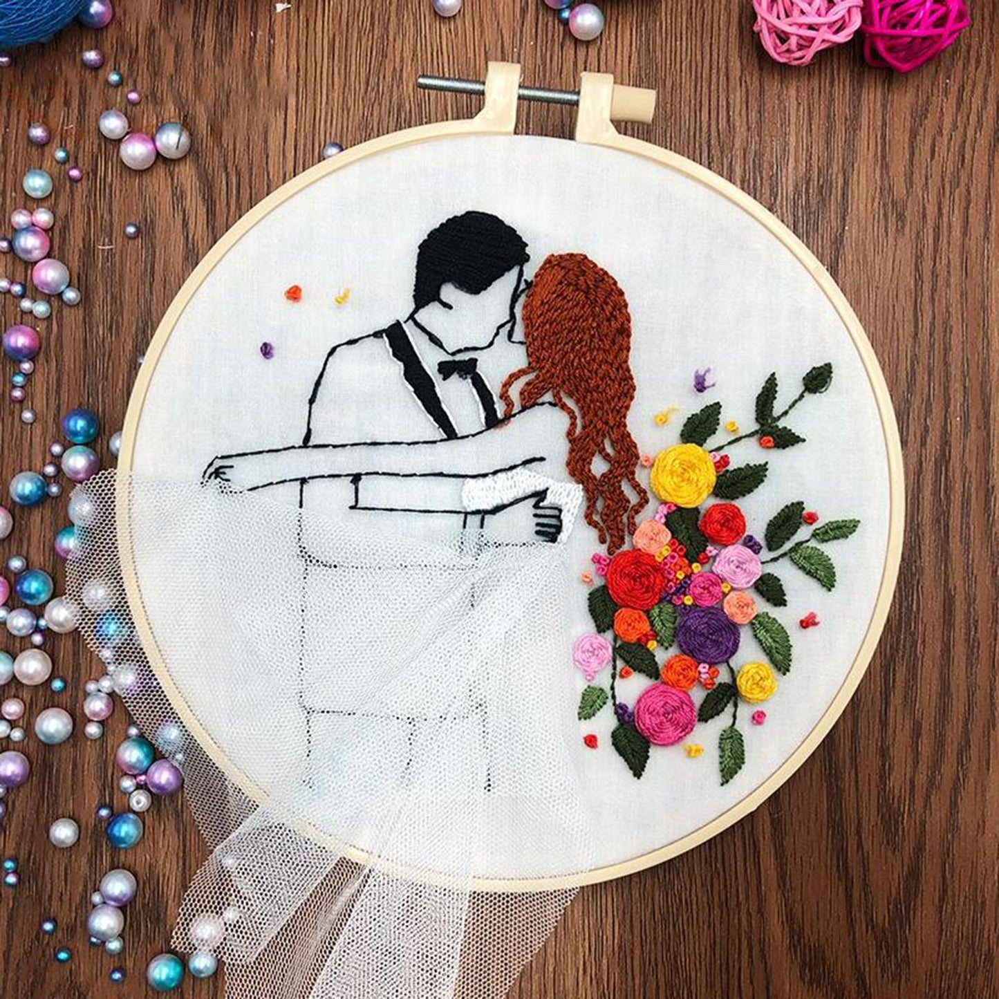 Needle Embroidery Kit with Basic Tools Wedding Valentine's Day Decoration C