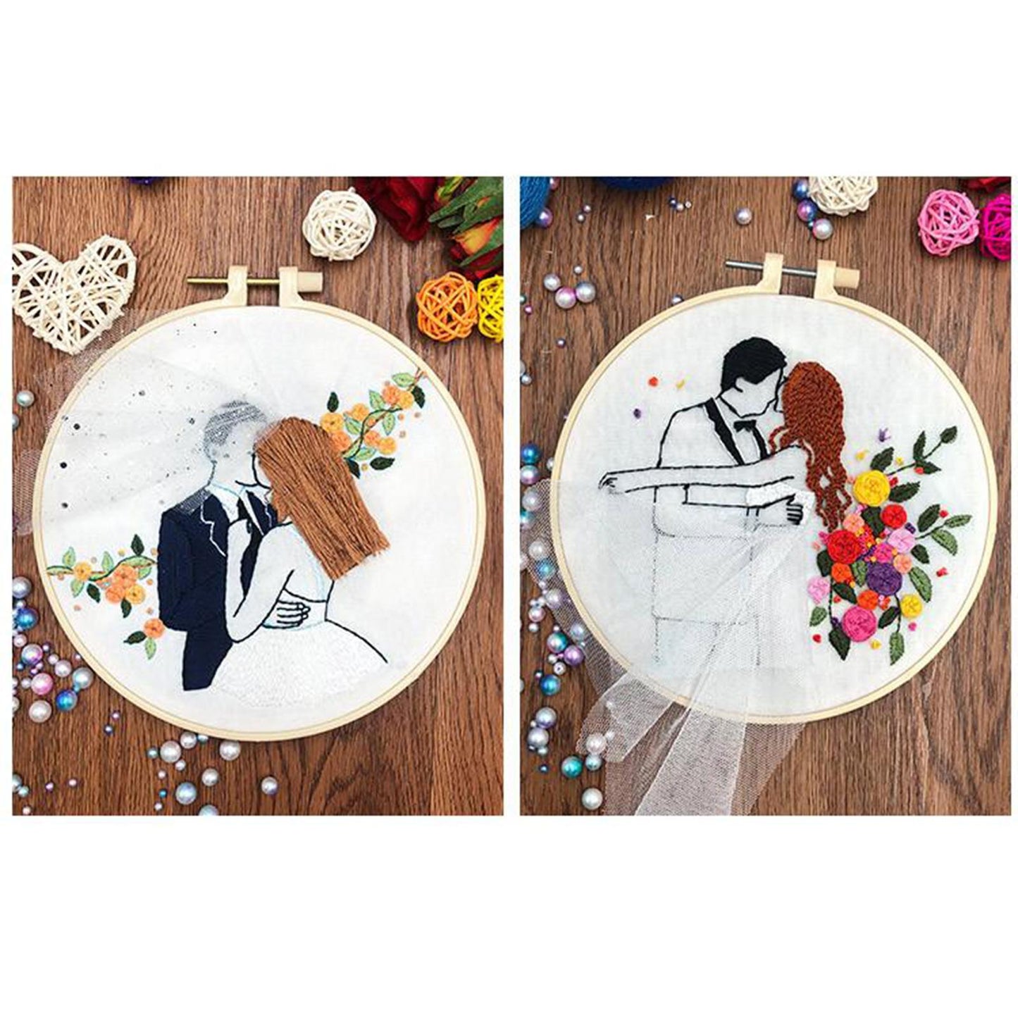 Needle Embroidery Kit with Basic Tools Wedding Valentine's Day Decoration C