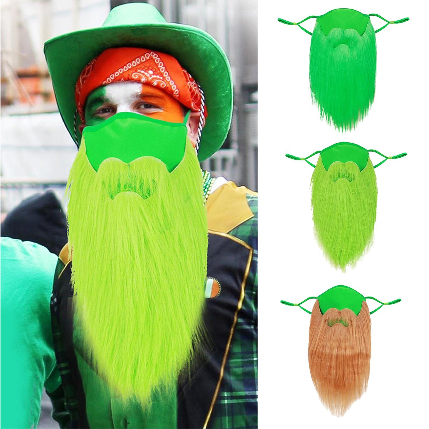 Fake Beard Face Cover St. Patrick's Day Leprechaun Props Green