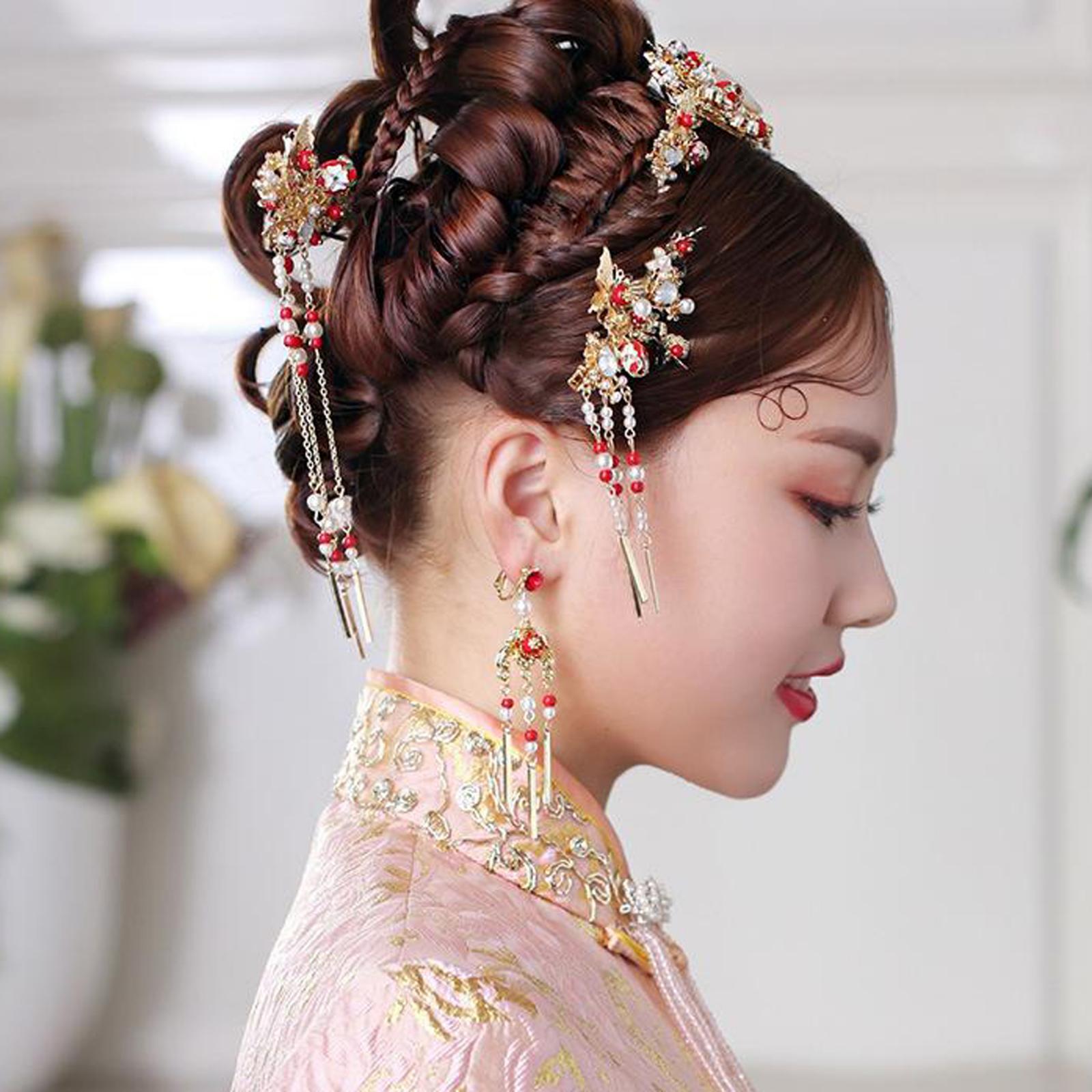 Traditional Chinese Golden Hairpin Head Jewelry Bridal Corolla Decoration