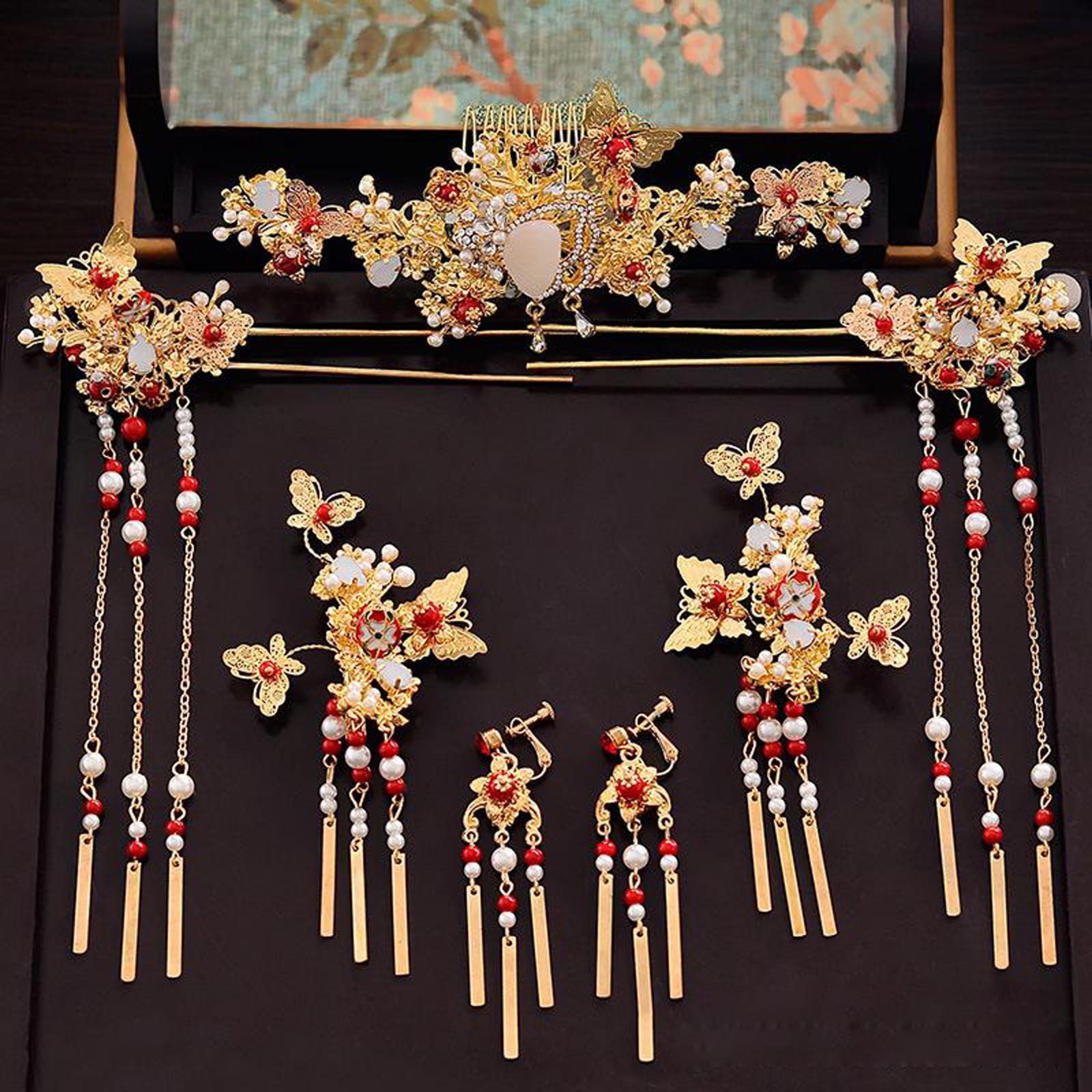 Traditional Chinese Golden Hairpin Head Jewelry Bridal Corolla Decoration