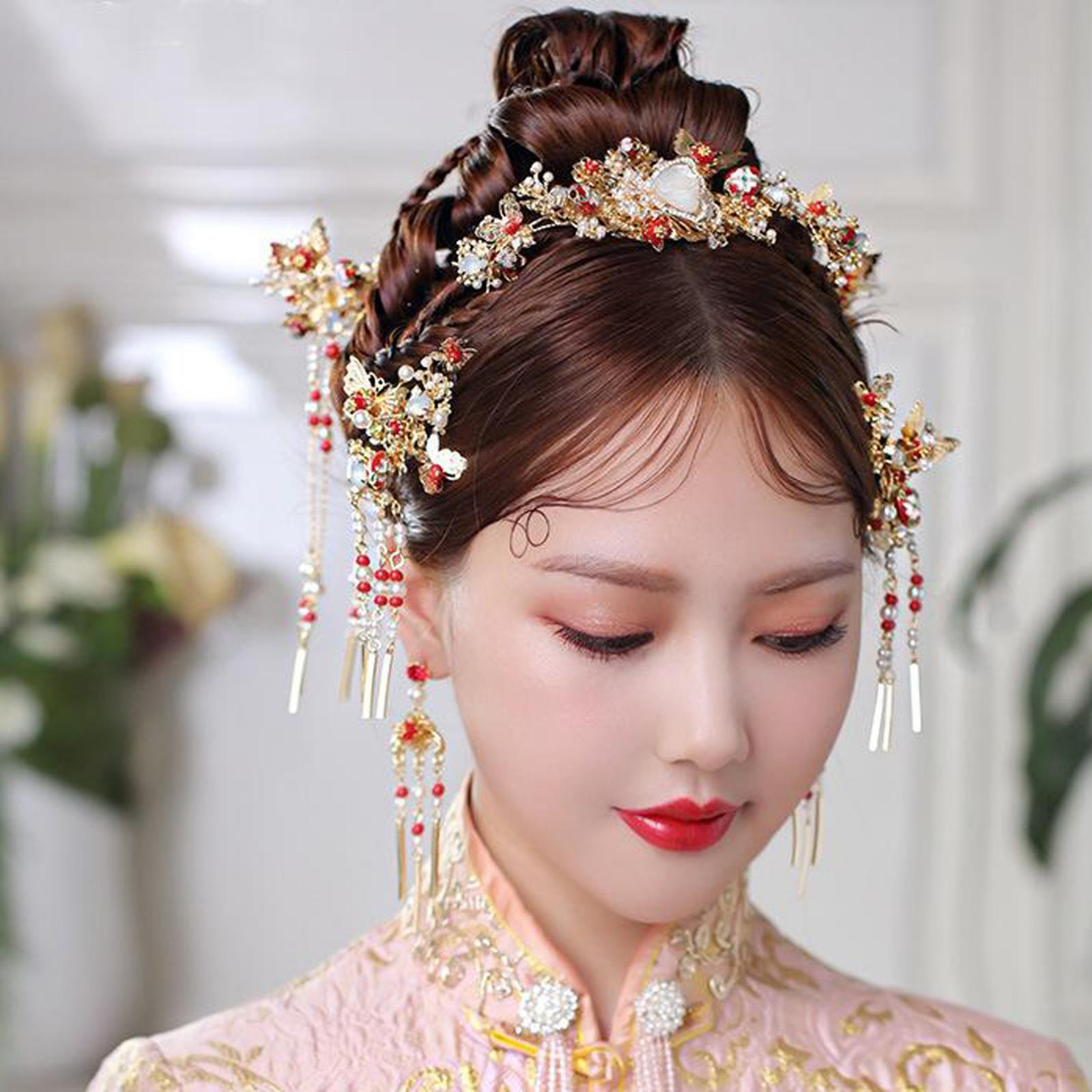 Traditional Chinese Golden Hairpin Head Jewelry Bridal Corolla Decoration