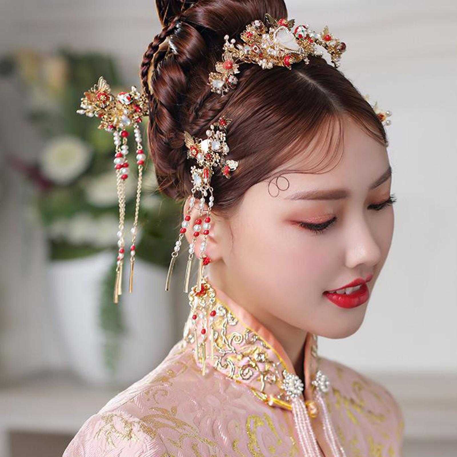 Traditional Chinese Golden Hairpin Head Jewelry Bridal Corolla Decoration