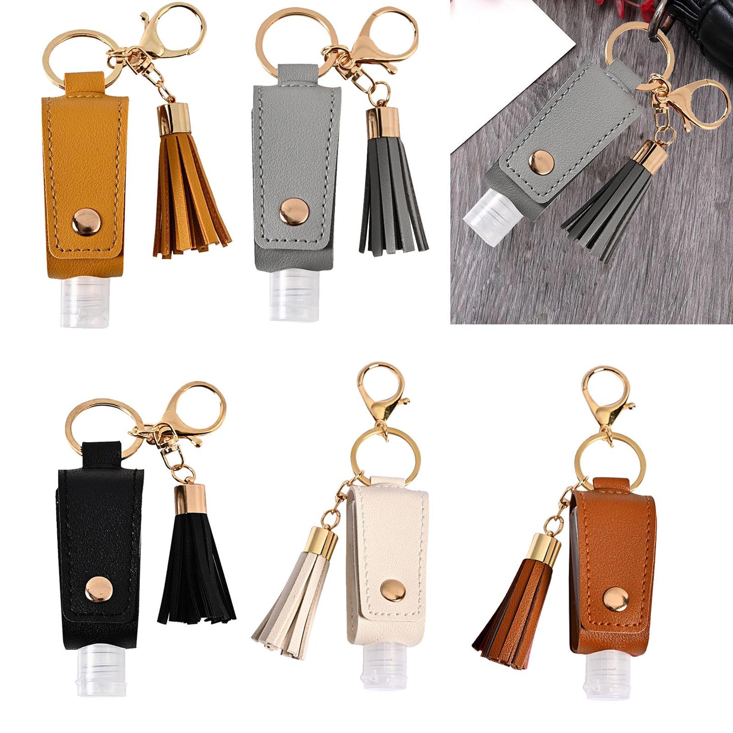 30ML Empty Bottle Refillable Hands Sanitizer Keychain Holder Pouch Yellow