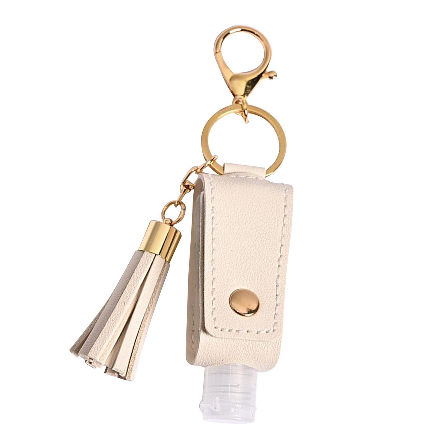 30ML Empty Bottle Refillable Hands Sanitizer Keychain Holder Pouch Beige