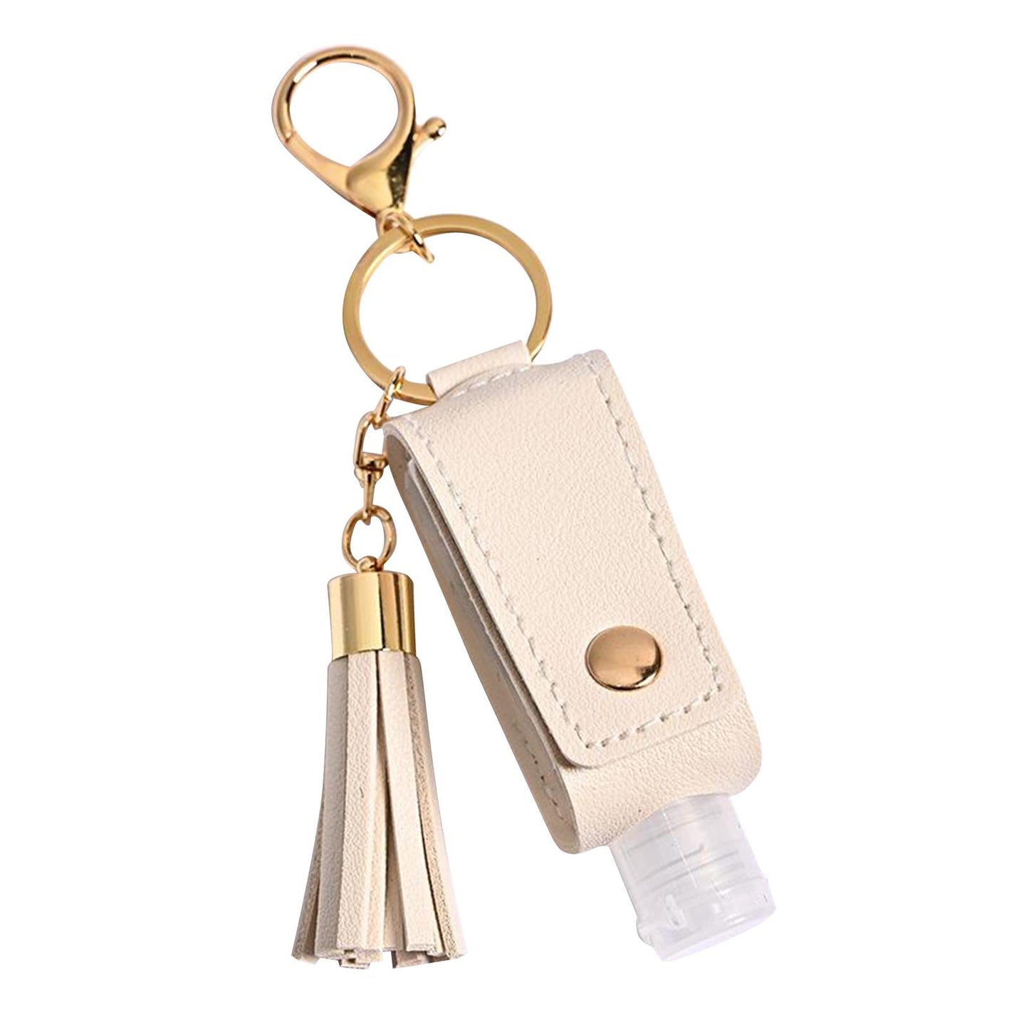 30ML Empty Bottle Refillable Hands Sanitizer Keychain Holder Pouch Beige
