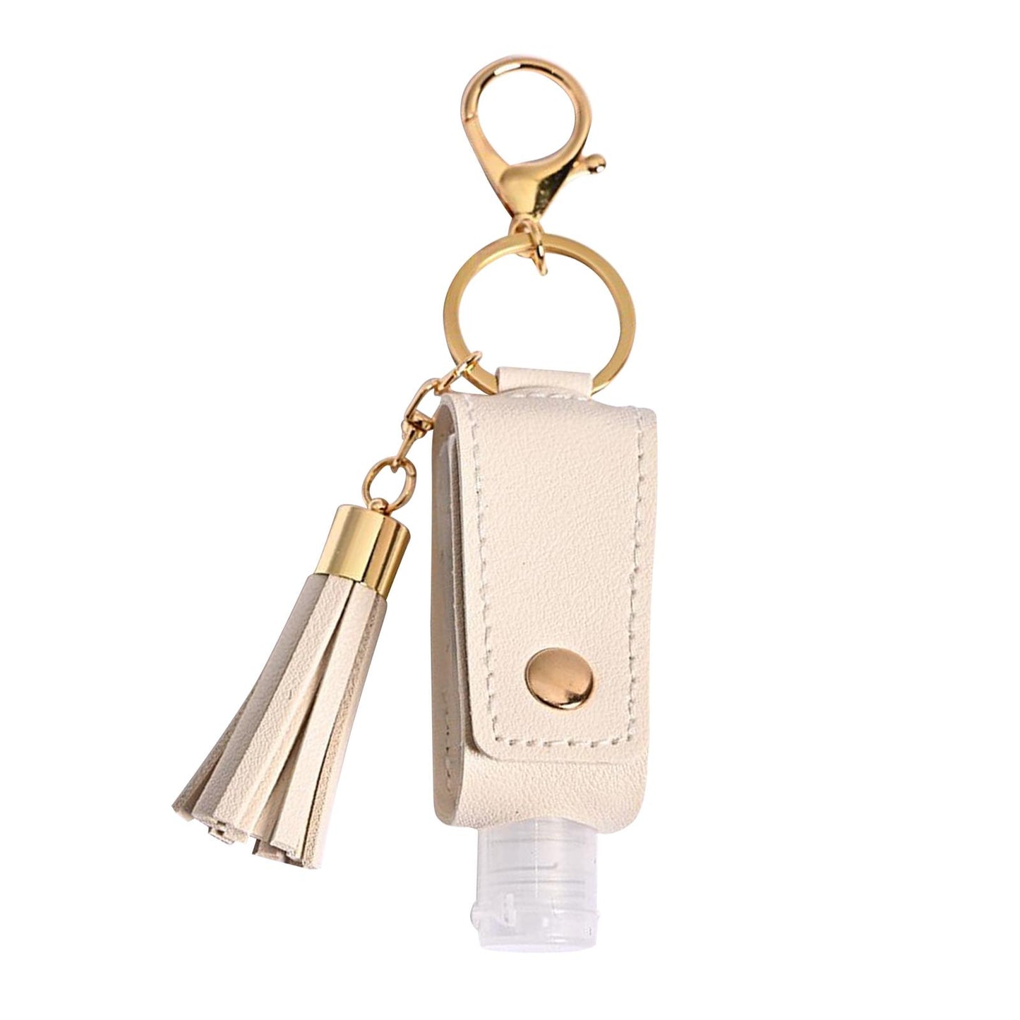 30ML Empty Bottle Refillable Hands Sanitizer Keychain Holder Pouch Beige