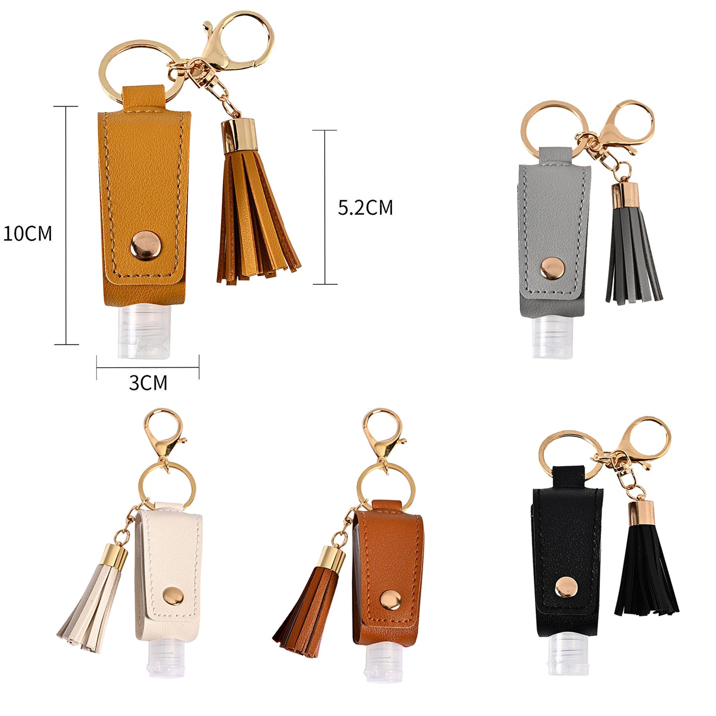 30ML Empty Bottle Refillable Hands Sanitizer Keychain Holder Pouch Brown