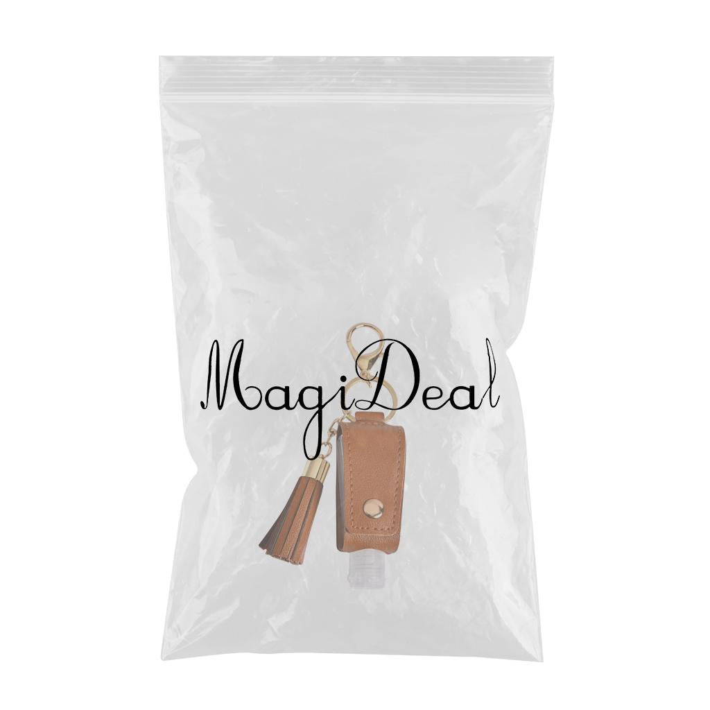 30ML Empty Bottle Refillable Hands Sanitizer Keychain Holder Pouch Brown