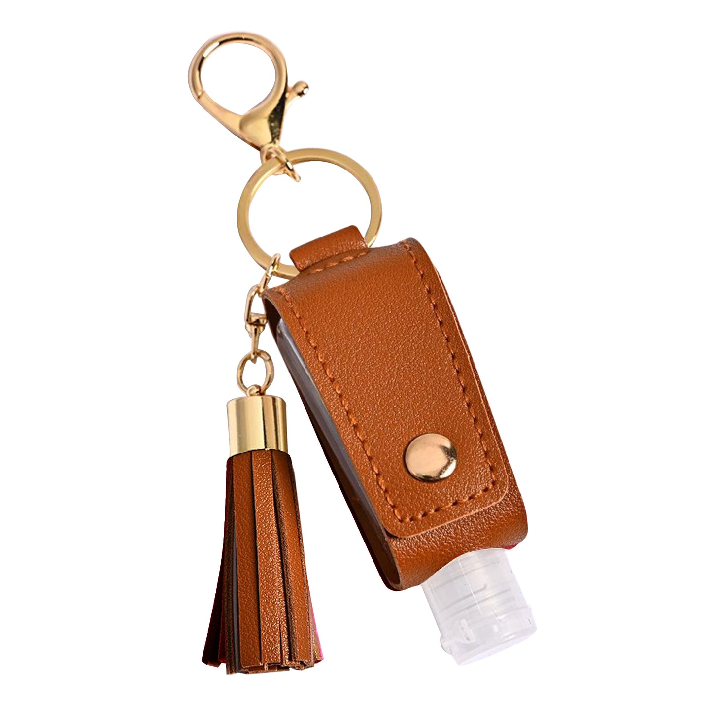 30ML Empty Bottle Refillable Hands Sanitizer Keychain Holder Pouch Brown
