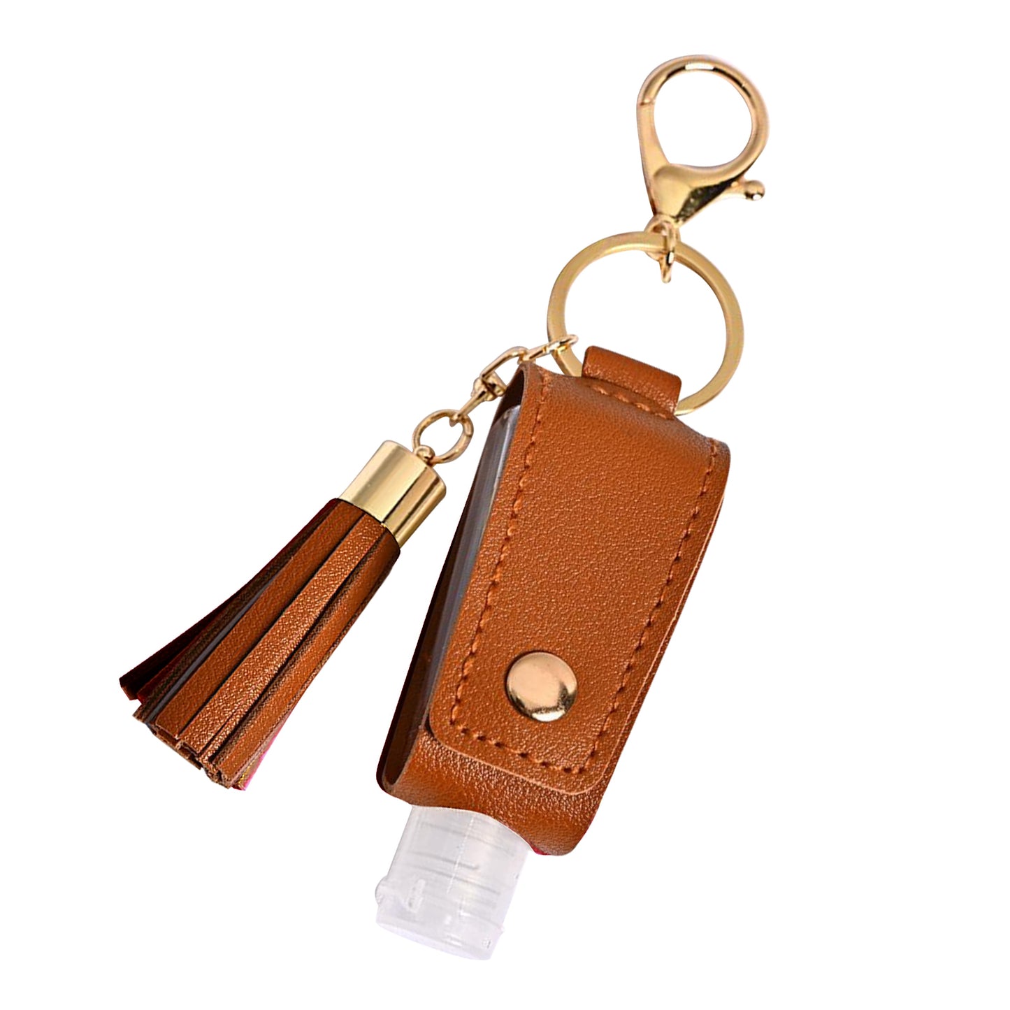 30ML Empty Bottle Refillable Hands Sanitizer Keychain Holder Pouch Brown