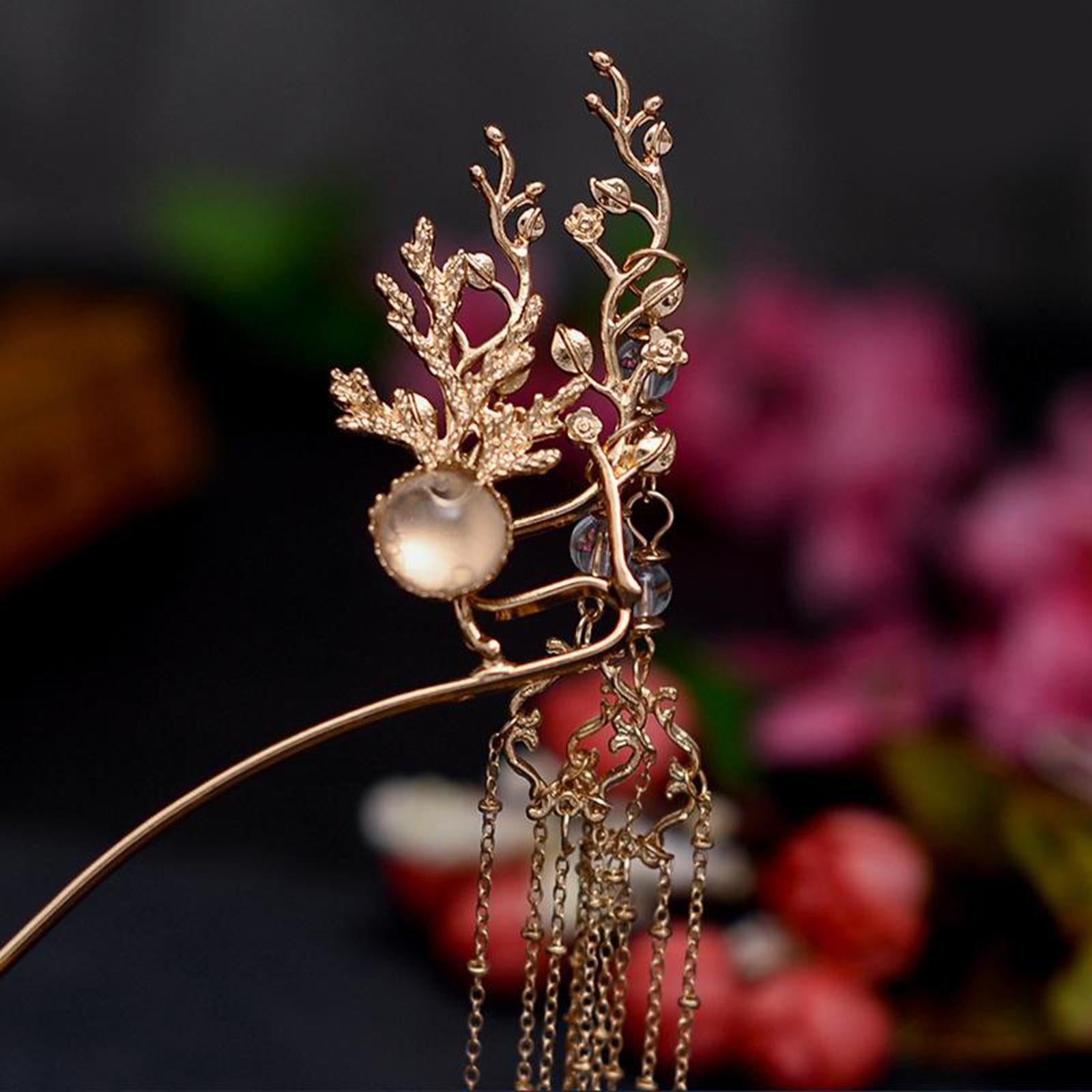 Traditional Chinese Golden Hairpin Head Jewelry Bridal Headdress Accessories
