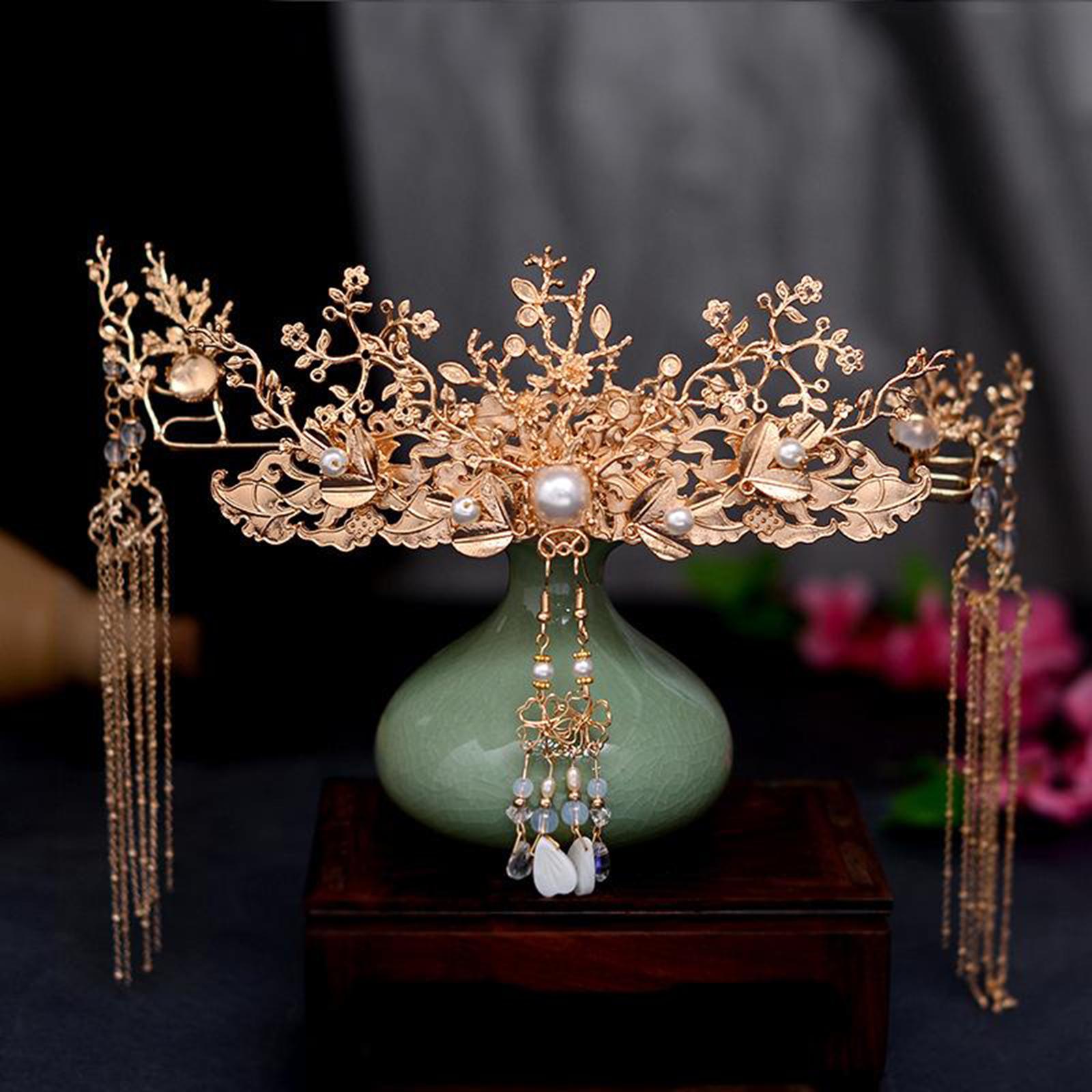 Traditional Chinese Golden Hairpin Head Jewelry Bridal Headdress Accessories