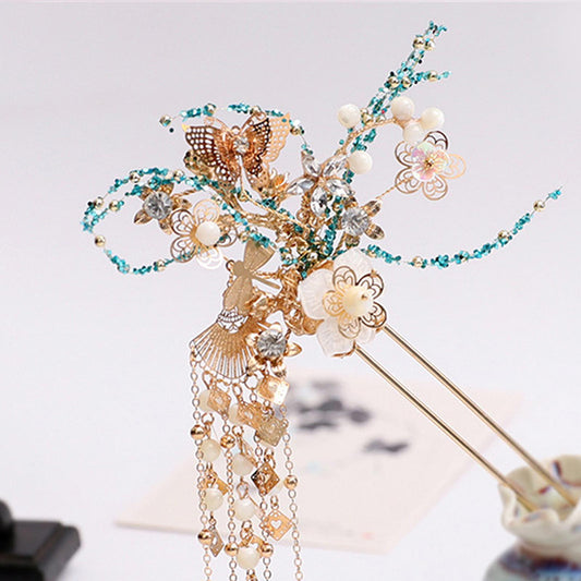 Wedding Flower Traditional HANFU Chinese Hairpin Tassel Headwear Hair Clips