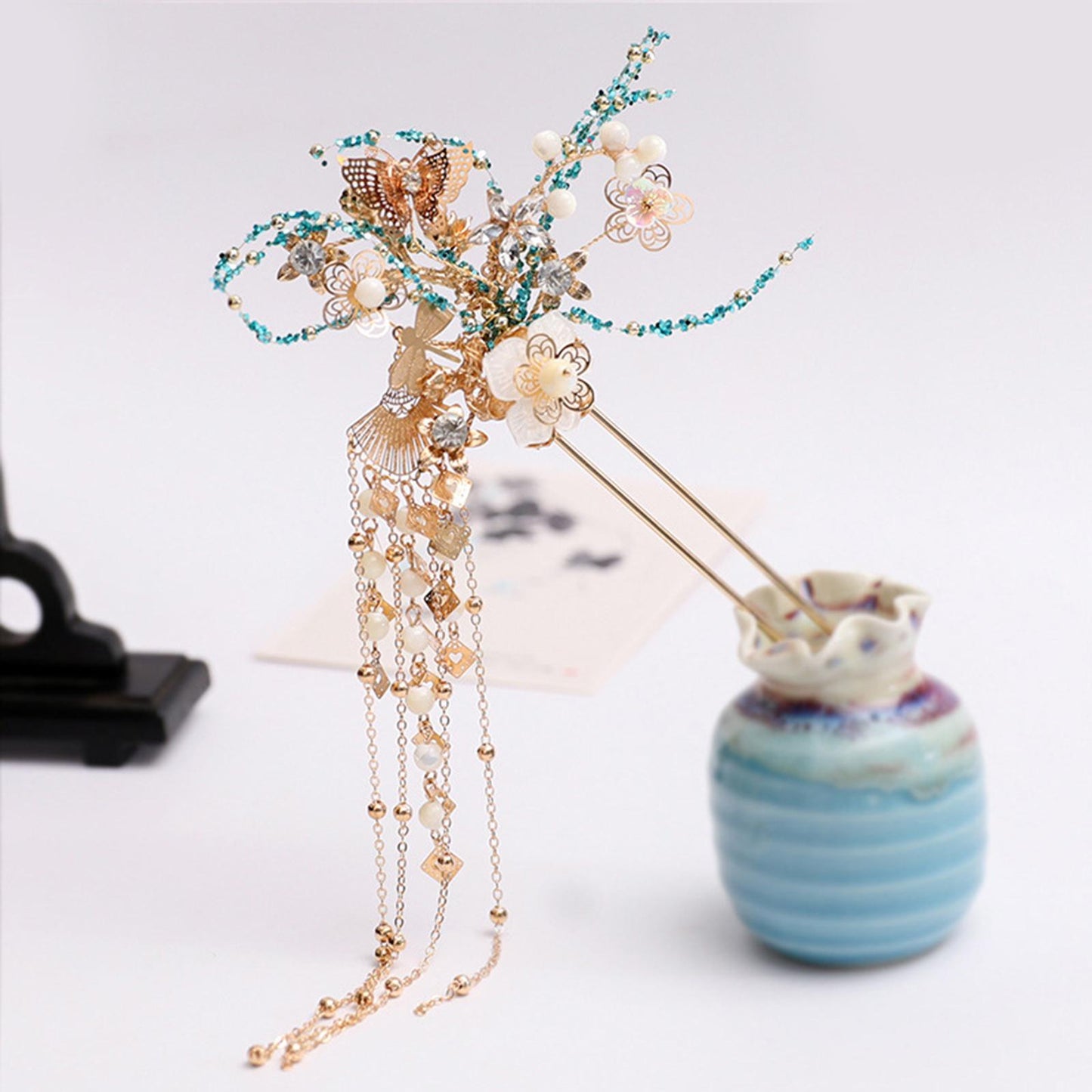 Wedding Flower Traditional HANFU Chinese Hairpin Tassel Headwear Hair Clips