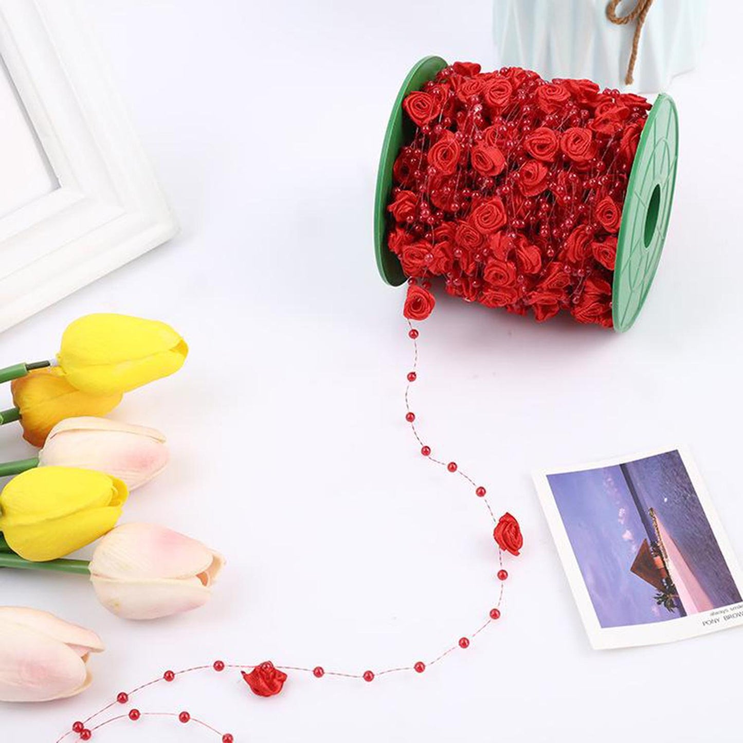 Pearl Garland Beads Chain Trim DIY Wedding Bride Craft Accessories Red
