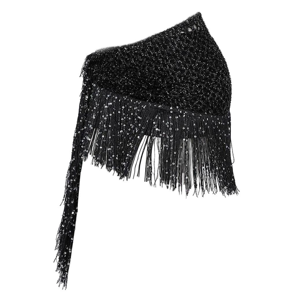 Women Belly Dance Hip Scarf Sequins Dance Belt Tassel Skirt Belt Black