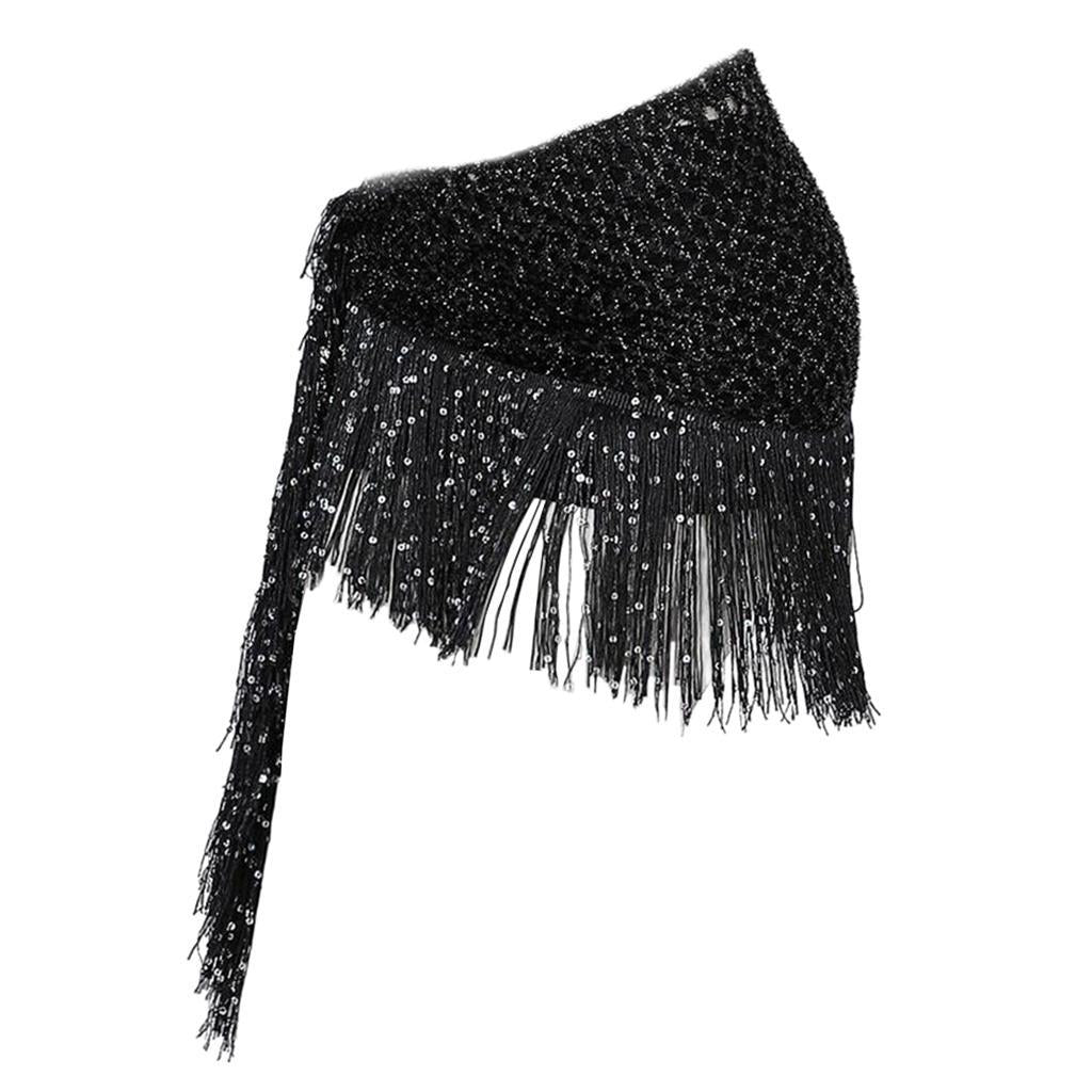 Women Belly Dance Hip Scarf Sequins Dance Belt Tassel Skirt Belt Black