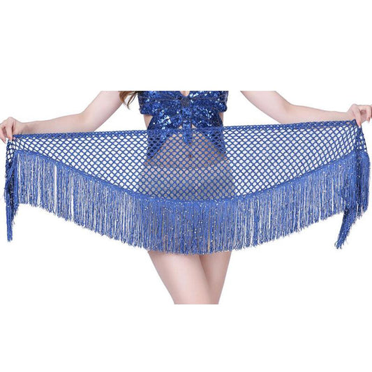 Women Belly Dance Hip Scarf Sequins Dance Belt Tassel Skirt Belt Royal Blue